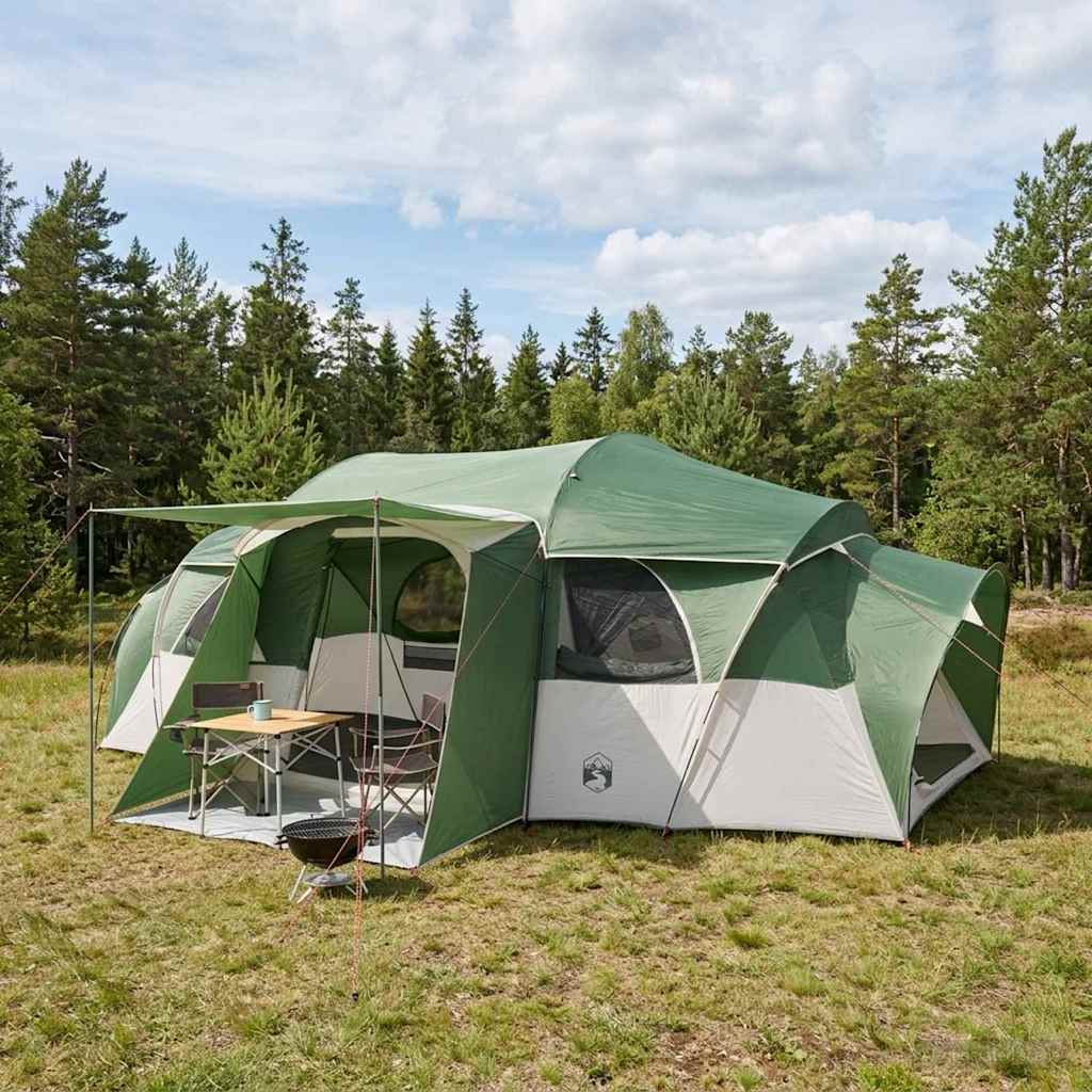 vidaXL Tienda Familiar con cubierta impermeable 10 persona Verde