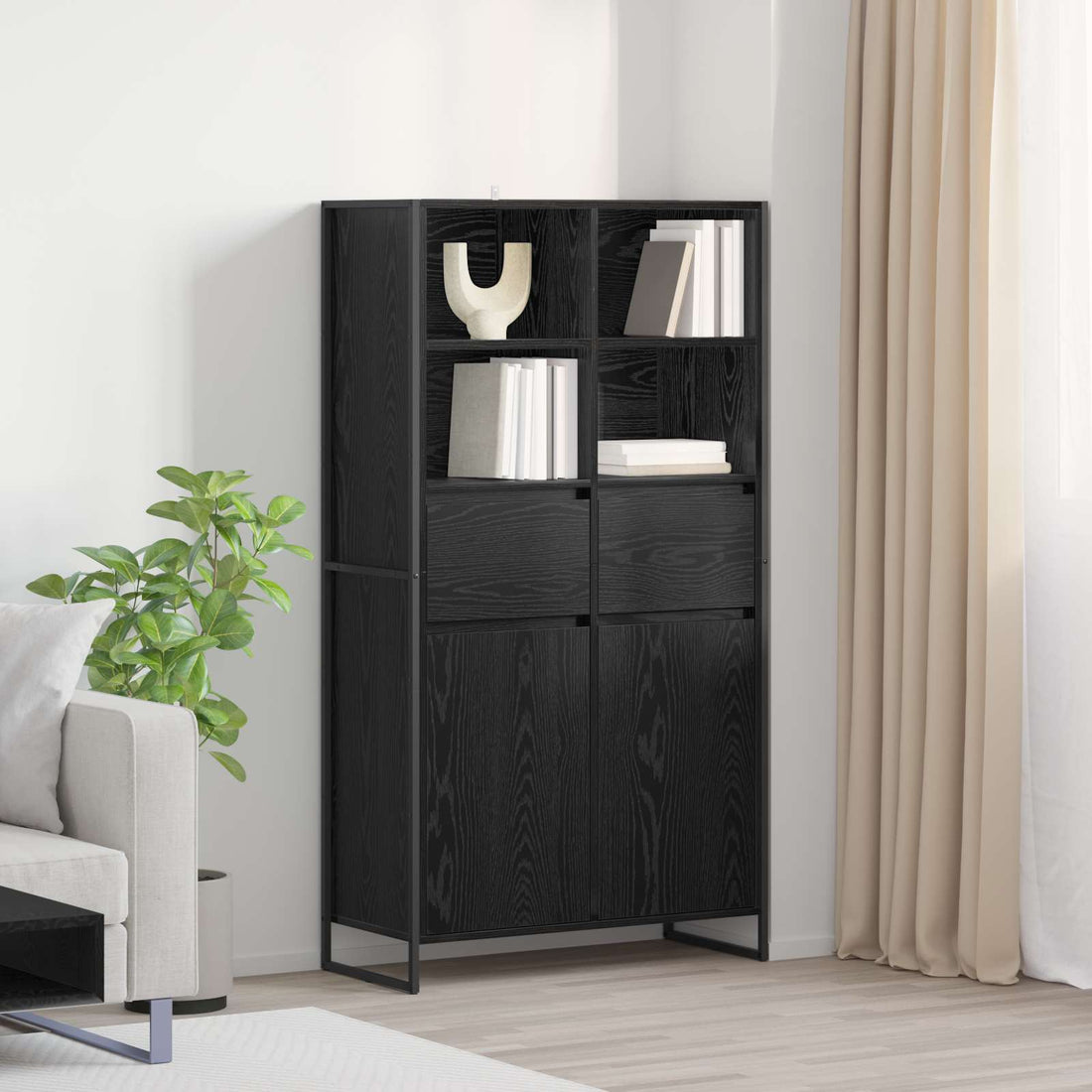 vidaXL Vitrina Roble Negro 81 x 36 x 150.5 cm Madera de ingeniería