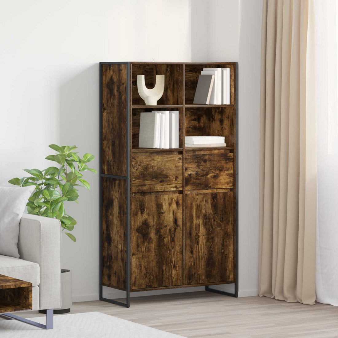 vidaXL Vitrina Roble Humo 81 x 36 x 150.5 cm Madera de ingeniería
