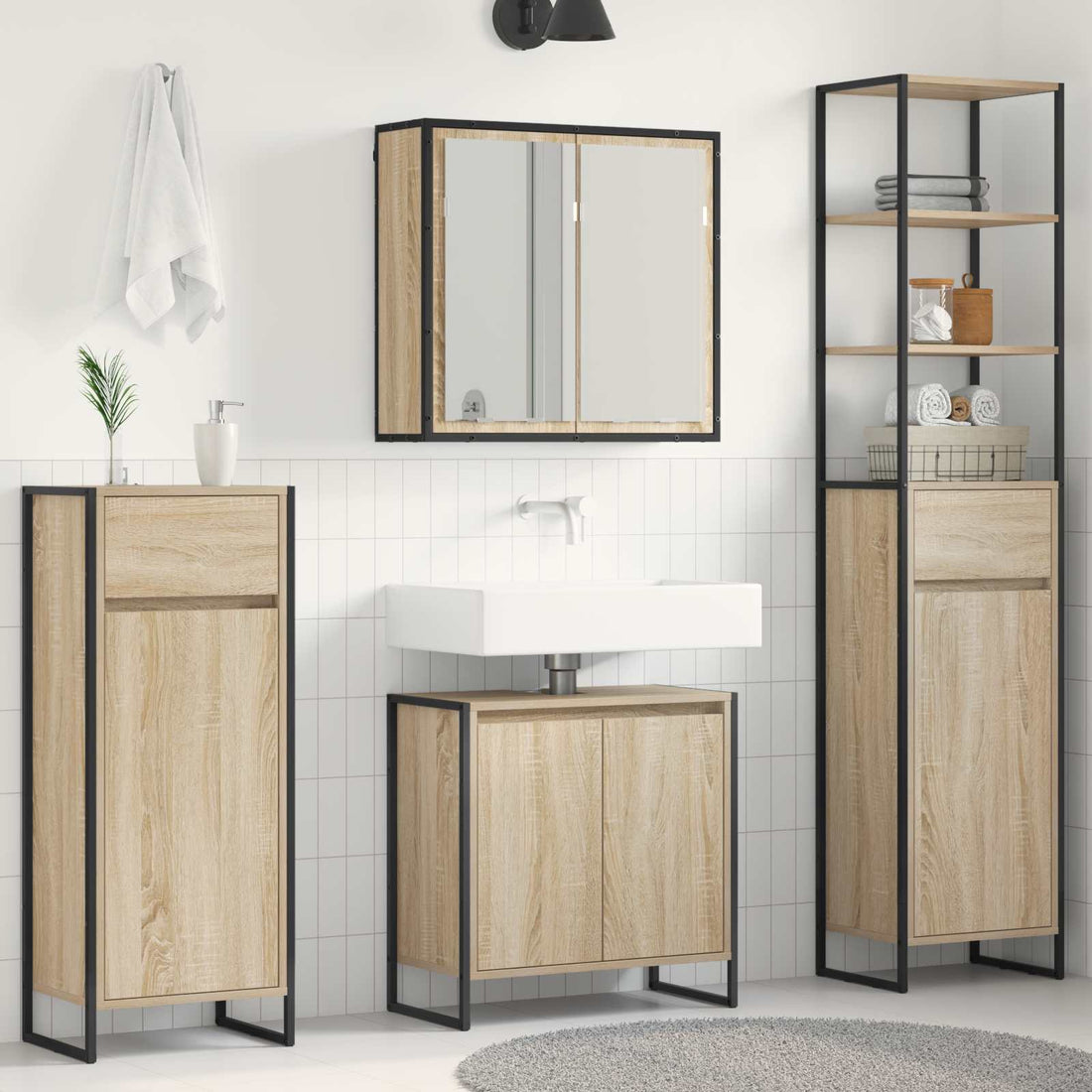 vidaXL Juego de muebles de baño 4 uds. Roble Sonoma