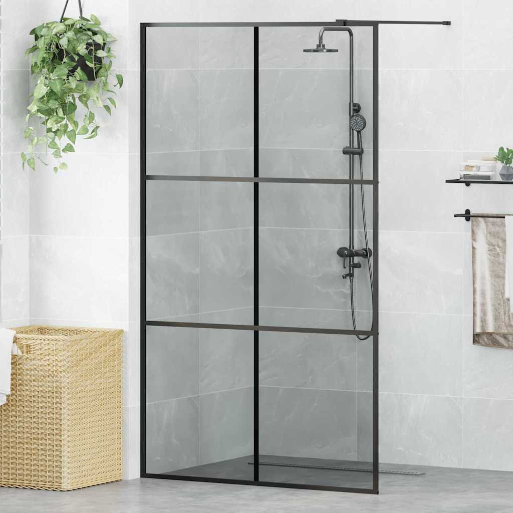 vidaXL Pared de Ducha Walk-in Negro 115 x 195 cm vidrio templado