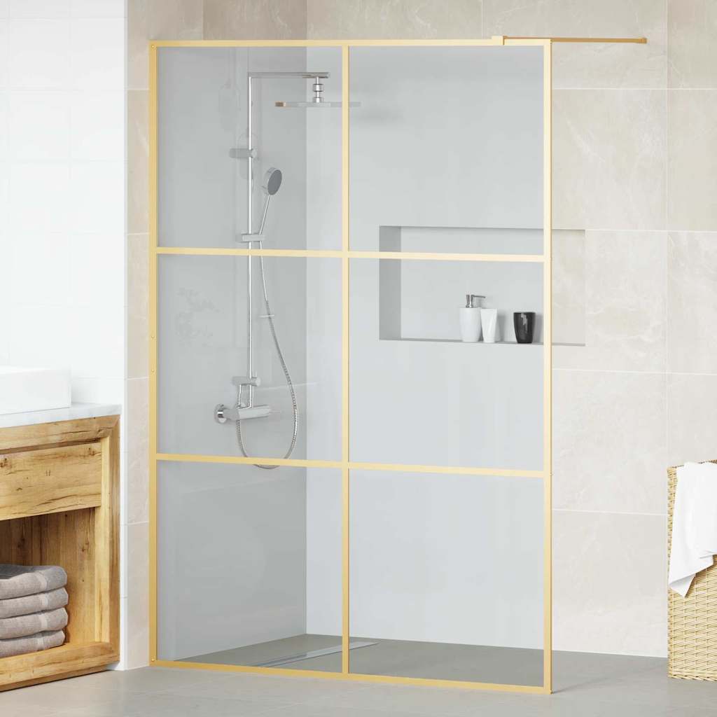 vidaXL Pared de Ducha Walk-in Dorado 140 x 195 cm vidrio templado