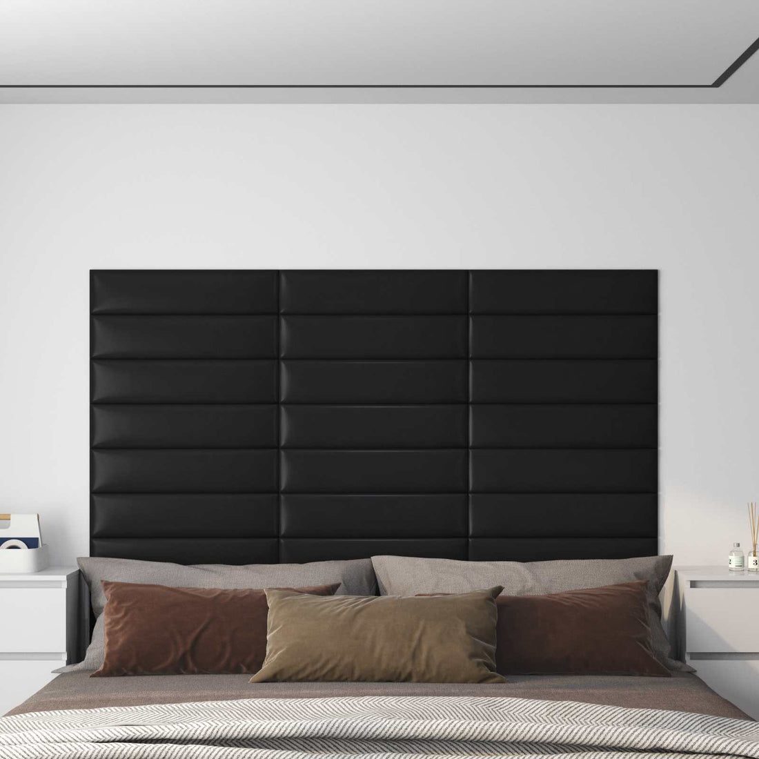 vidaXL Cabecero de Pared 12 uds. 60 x 15 cm Negro tela