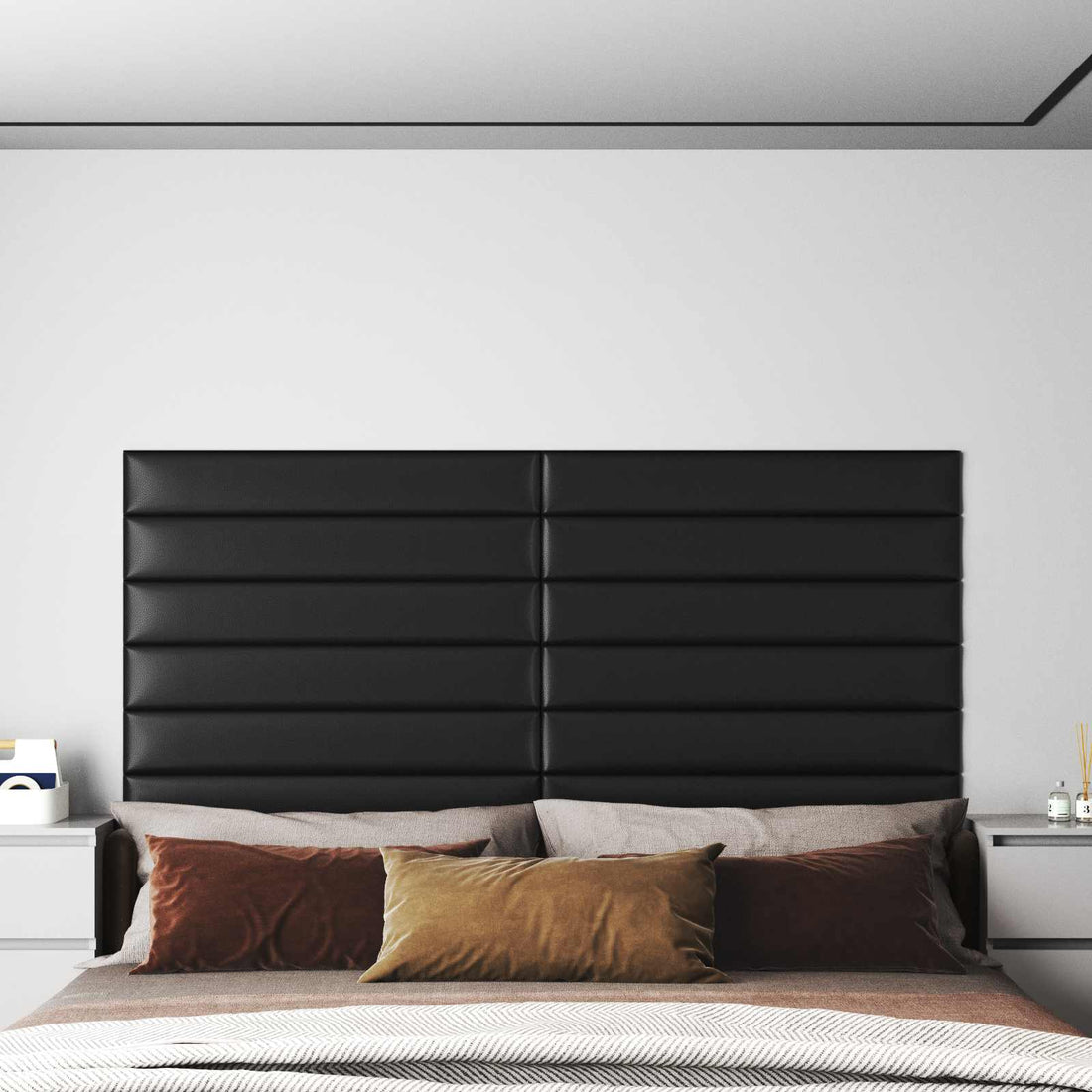 vidaXL Cabecero de Pared 12 uds. 90 x 15 cm Negro tela