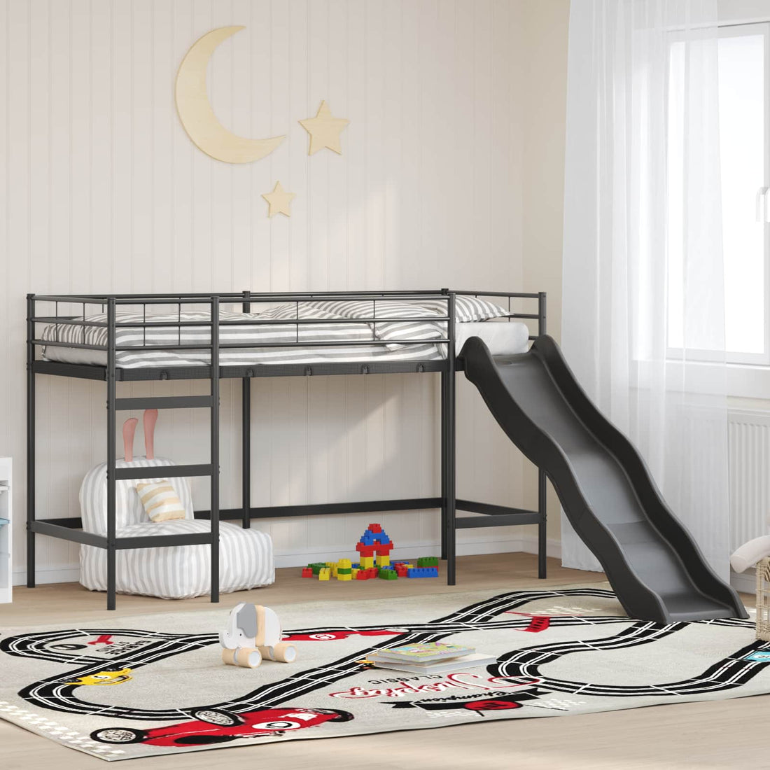 vidaXL Estructura de litera para niños con tobogán Negro y Antracita