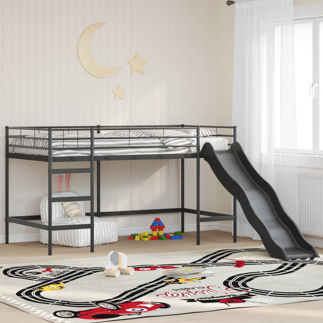 vidaXL Estructura de litera para niños con tobogán Negro y Antracita