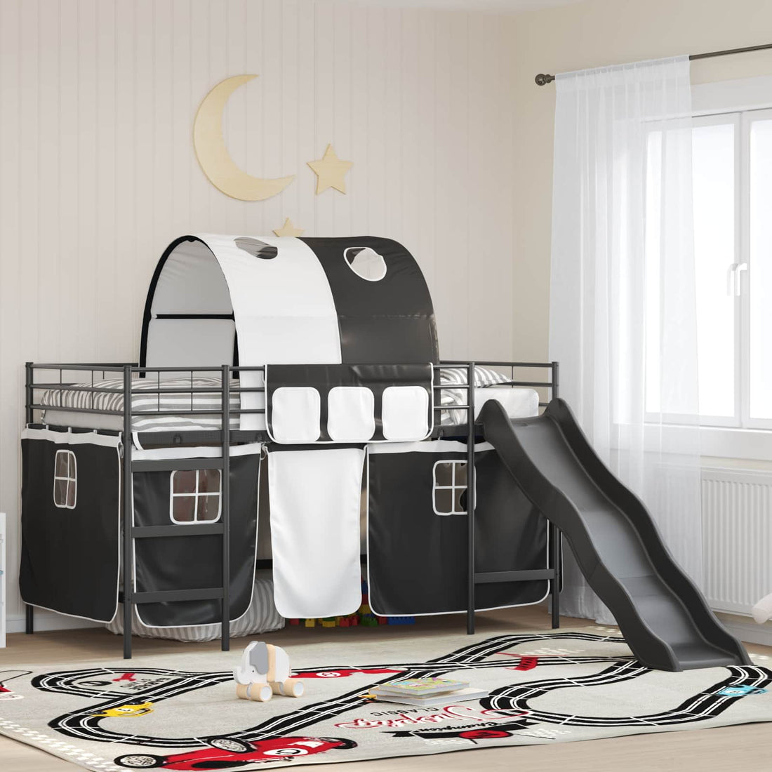 vidaXL Cama litera para niños con cortinas Negro 107 x 203 cm Metal