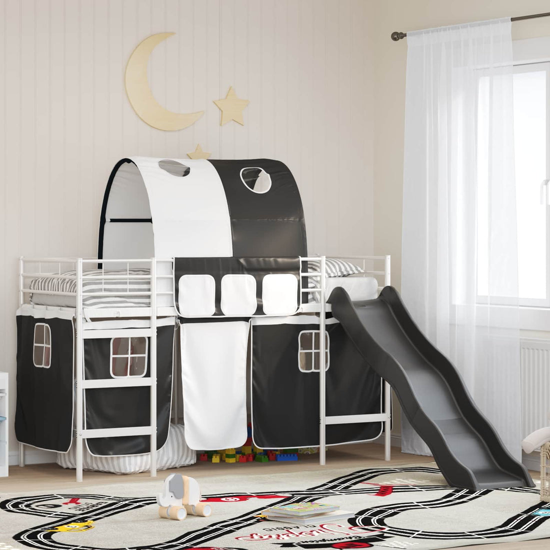 vidaXL Cama litera para niños con cortinas y Negro 90 x 190 cm Metal