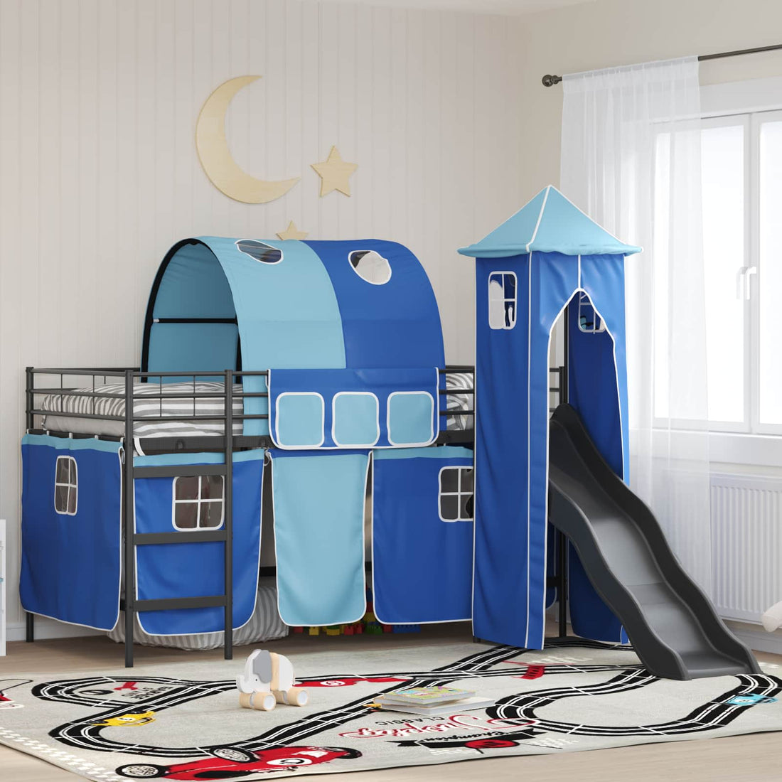vidaXL Cama litera para niños Liso Negro y azul 80 x 200 cm Metal
