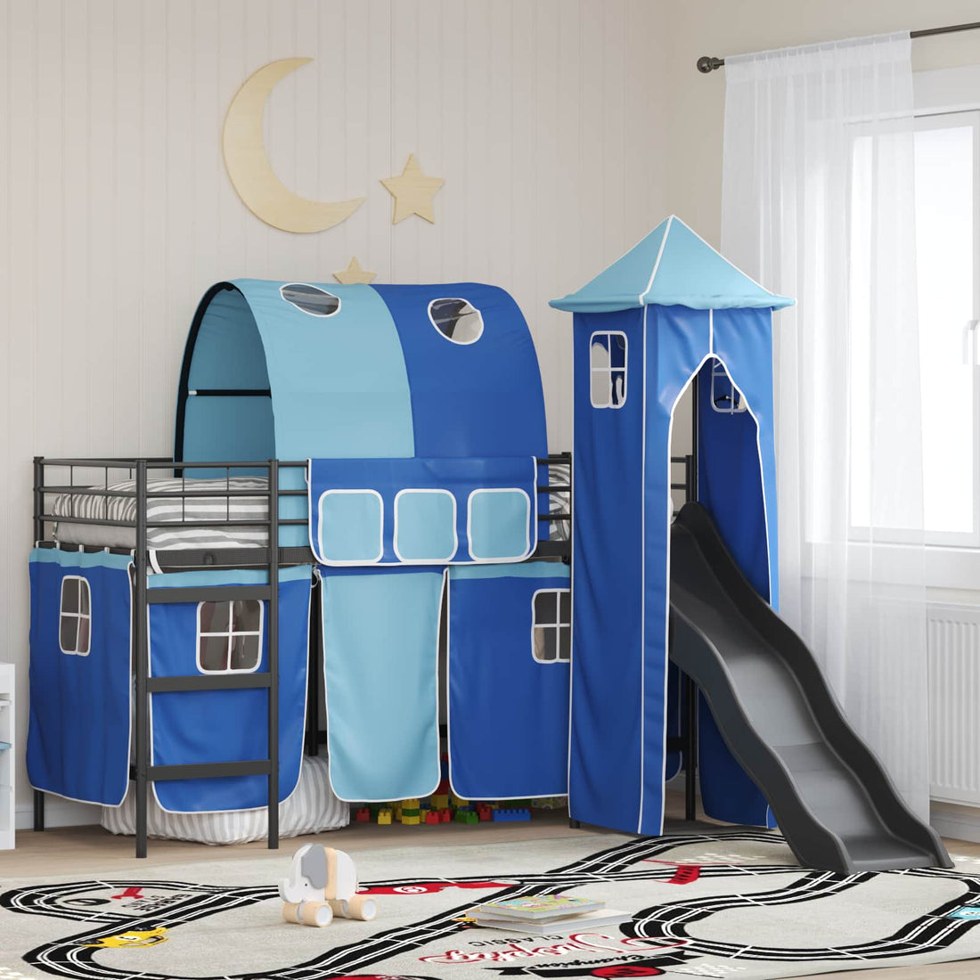 vidaXL Cama litera para niños Liso Negro y azul 100 x 190 cm Metal
