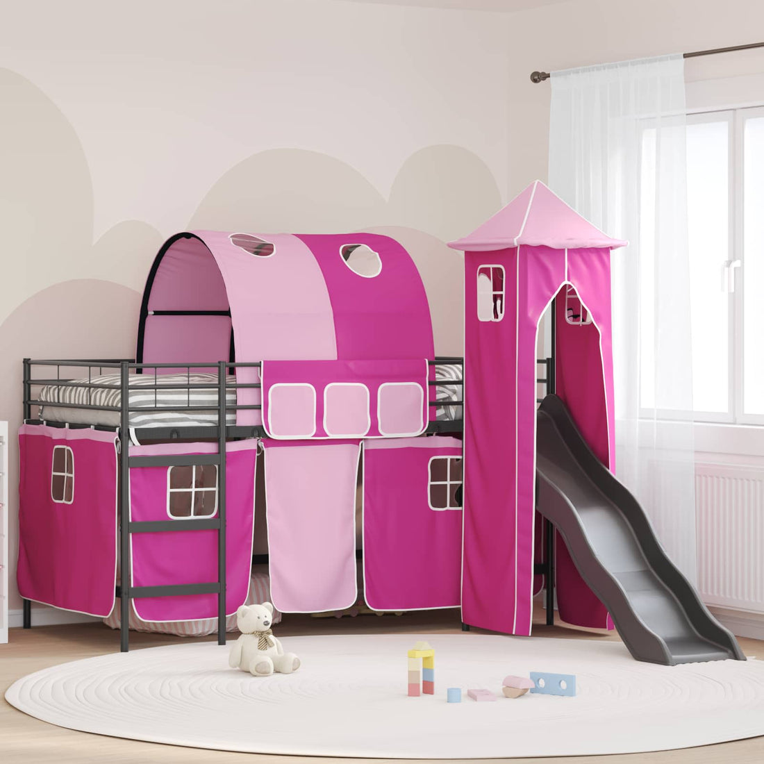 vidaXL Cama litera para niños Liso Negro y Rosa 80 x 200 cm Metal