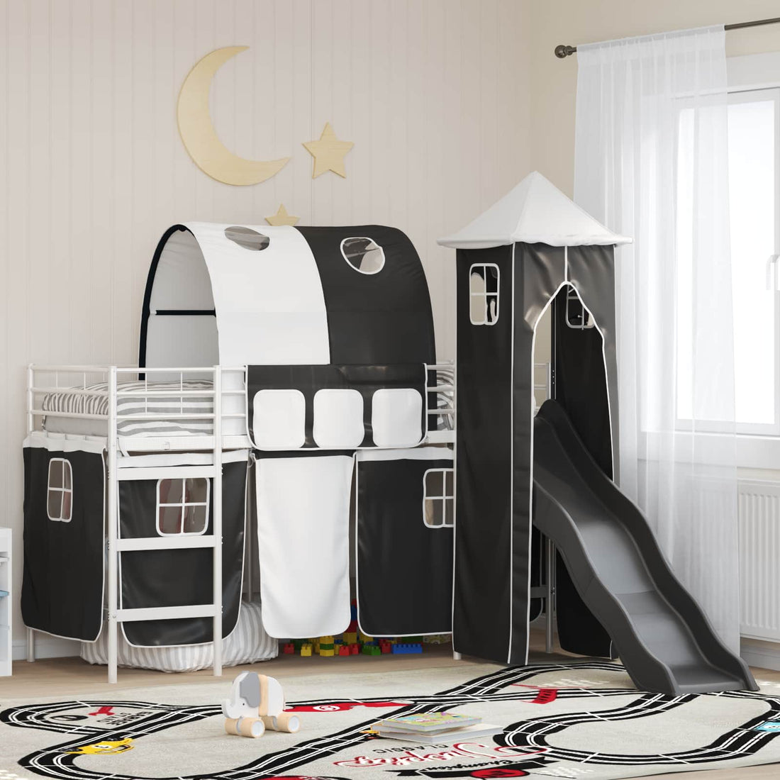 vidaXL Cama litera para niños Liso Blanco y Negro 100 x 190 cm Metal