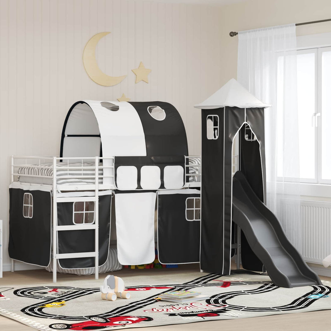 vidaXL Cama litera para niños Liso Blanco y Negro 107 x 203 cm Metal