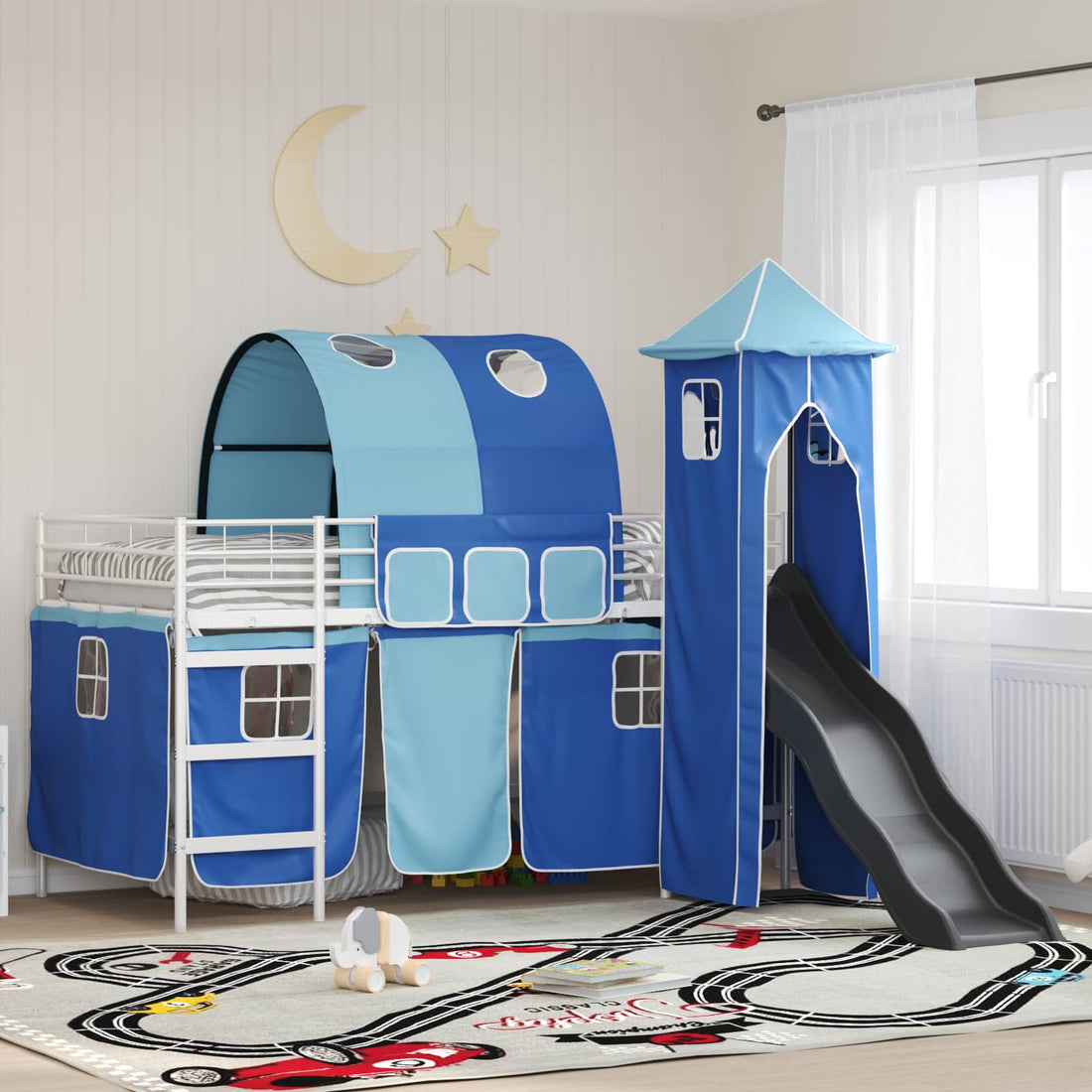 vidaXL Cama litera para niños Liso Blanco y Azul 80 x 200 cm Metal