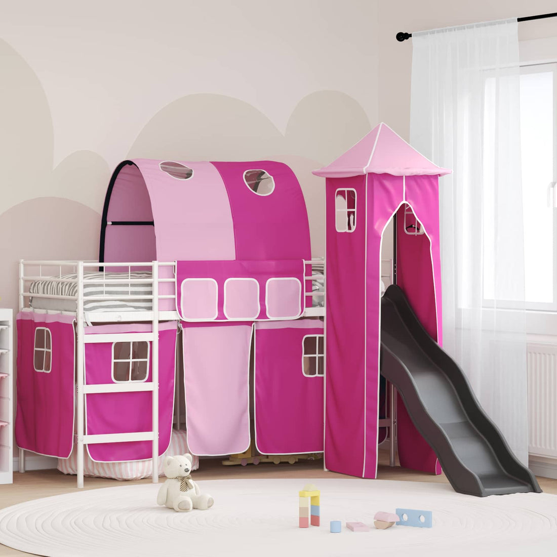 vidaXL Cama litera para niños Liso Blanco y Rosa 75 x 190 cm Metal