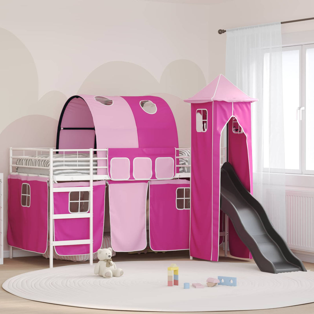 vidaXL Cama litera para niños Liso Blanco y Rosa 100 x 200 cm Metal
