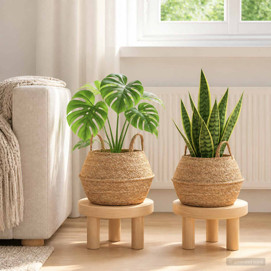 vidaXL Maceta con asas 2 uds. Natural Ø 32 x 32 cm 100% Hierba marina