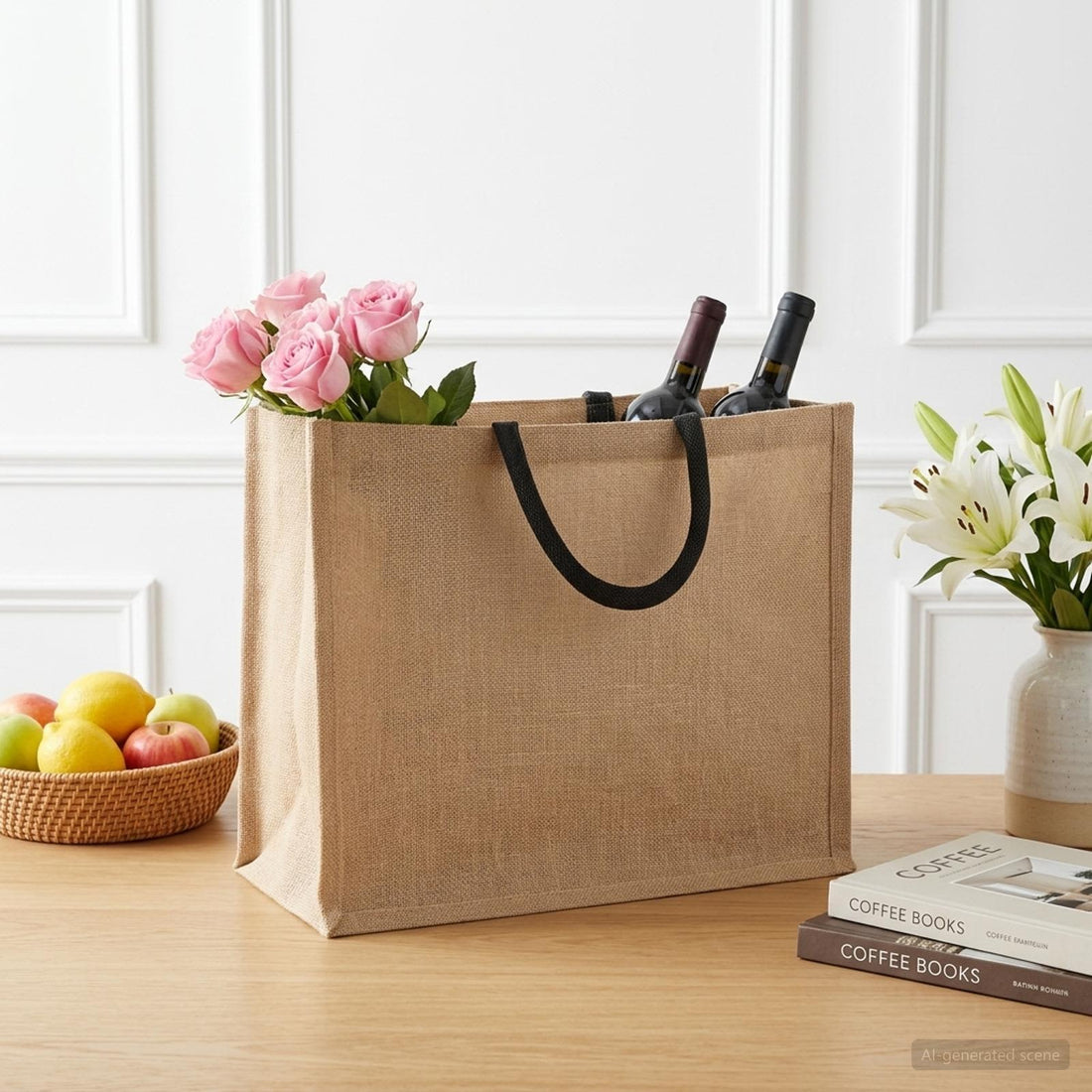 vidaXL Bolsas de yute 10 Natural y negro 42 x 33 x 19 cm