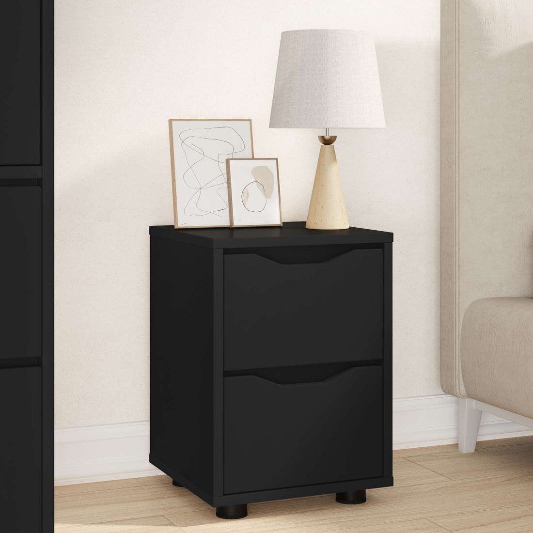 vidaXL Mesa de Noche Negro 30,5 x 30 x 43 cm Madera de ingeniería