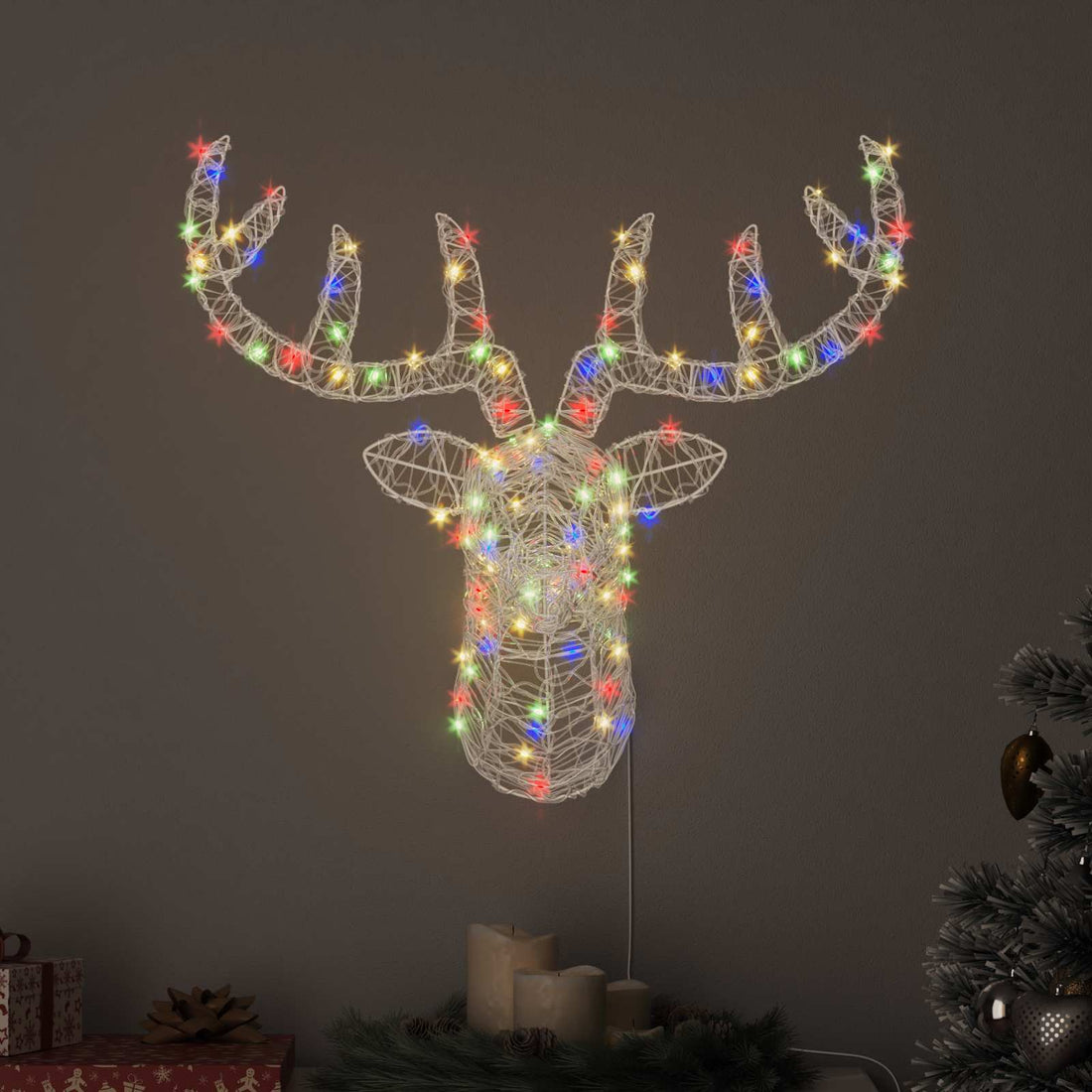 vidaXL Cabeza de Reno 140 LED de colores 68 x 36,5 x 62,5 cm Acrílico