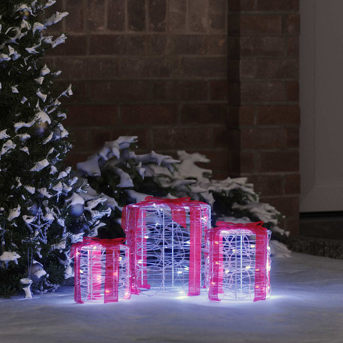 vidaXL Decoración de Caja de Regalo 3 uds. 60 LED frío 20 x 20 x 21 cm