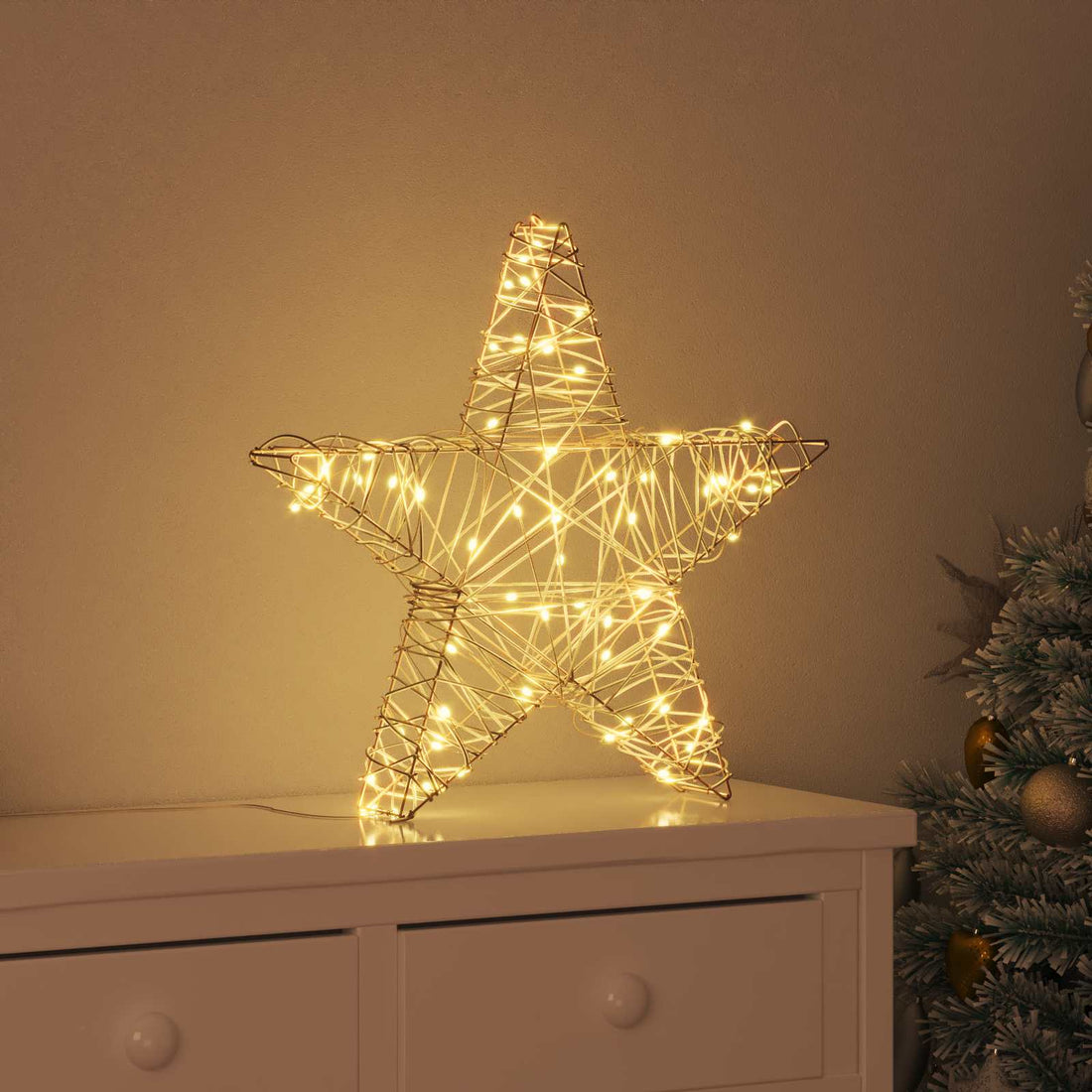 vidaXL Estrella 3D 50 LED cálido 55 x 52.5 x 9 cm Ratán