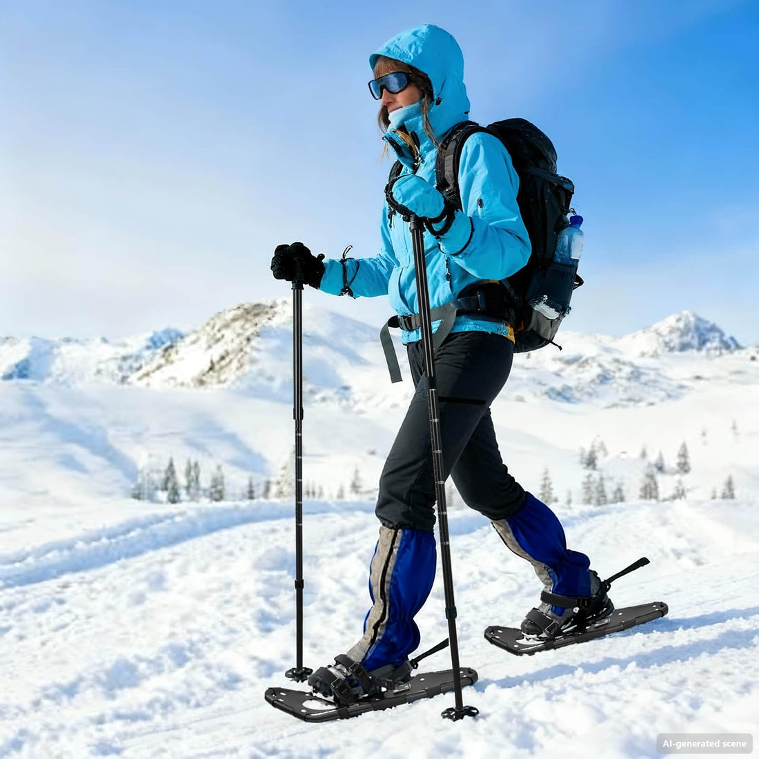 vidaXL Raquetas de nieve 3 en 1 con bastones de senderismo Negro