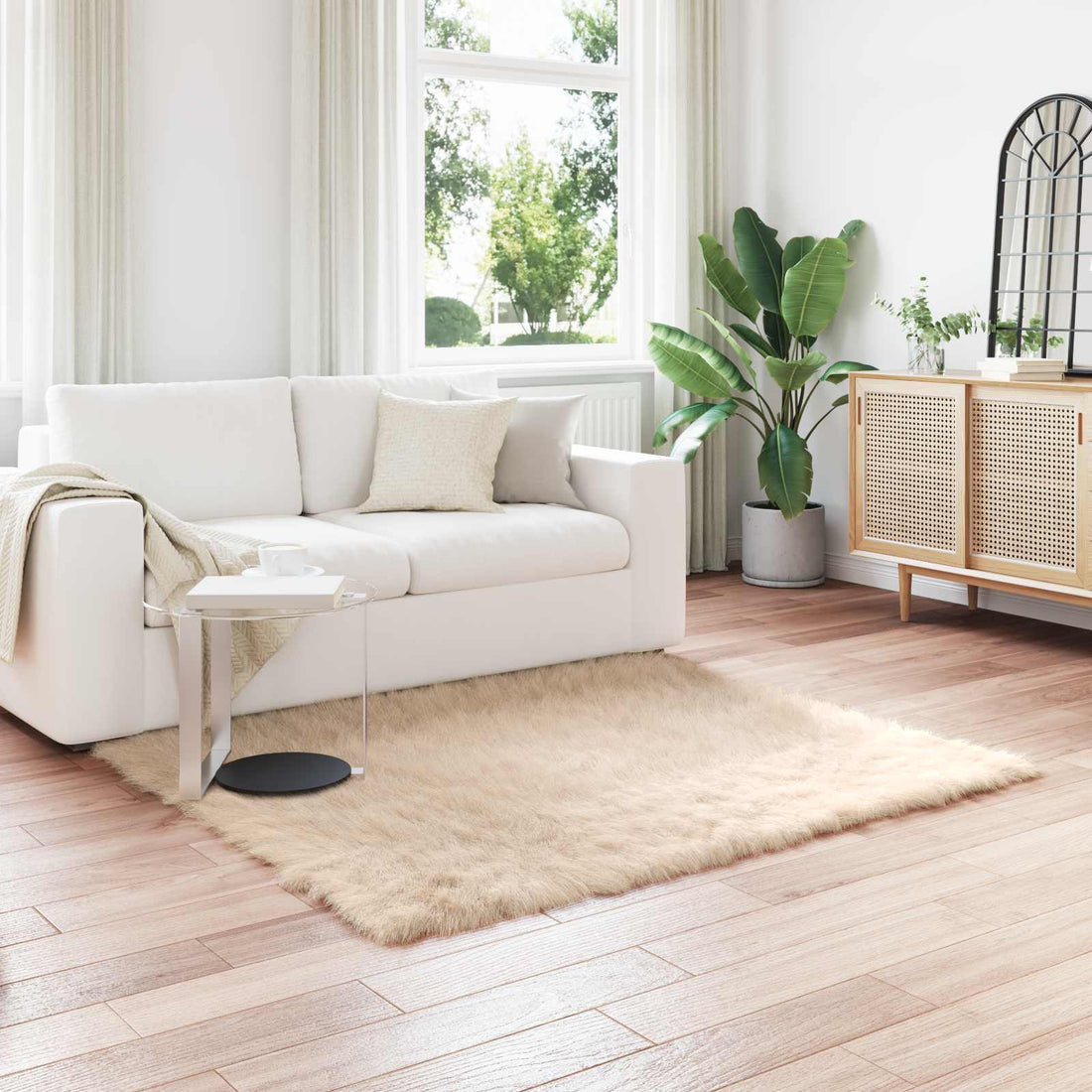 vidaXL Alfombra de de oveja sintética TAFALLA Beige 160 x 160 cm