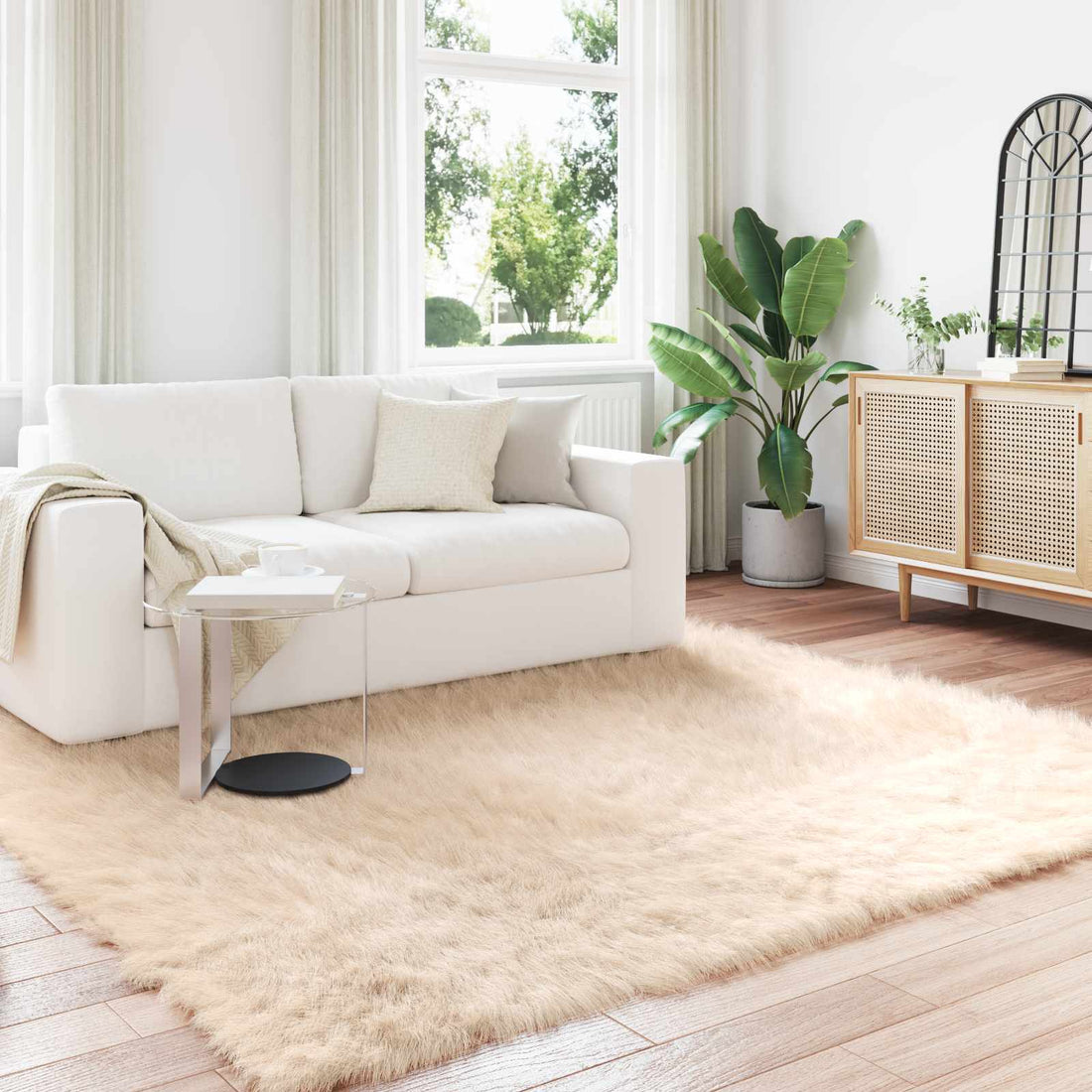 vidaXL Alfombra de de oveja sintética TAFALLA Beige 240 x 240 cm