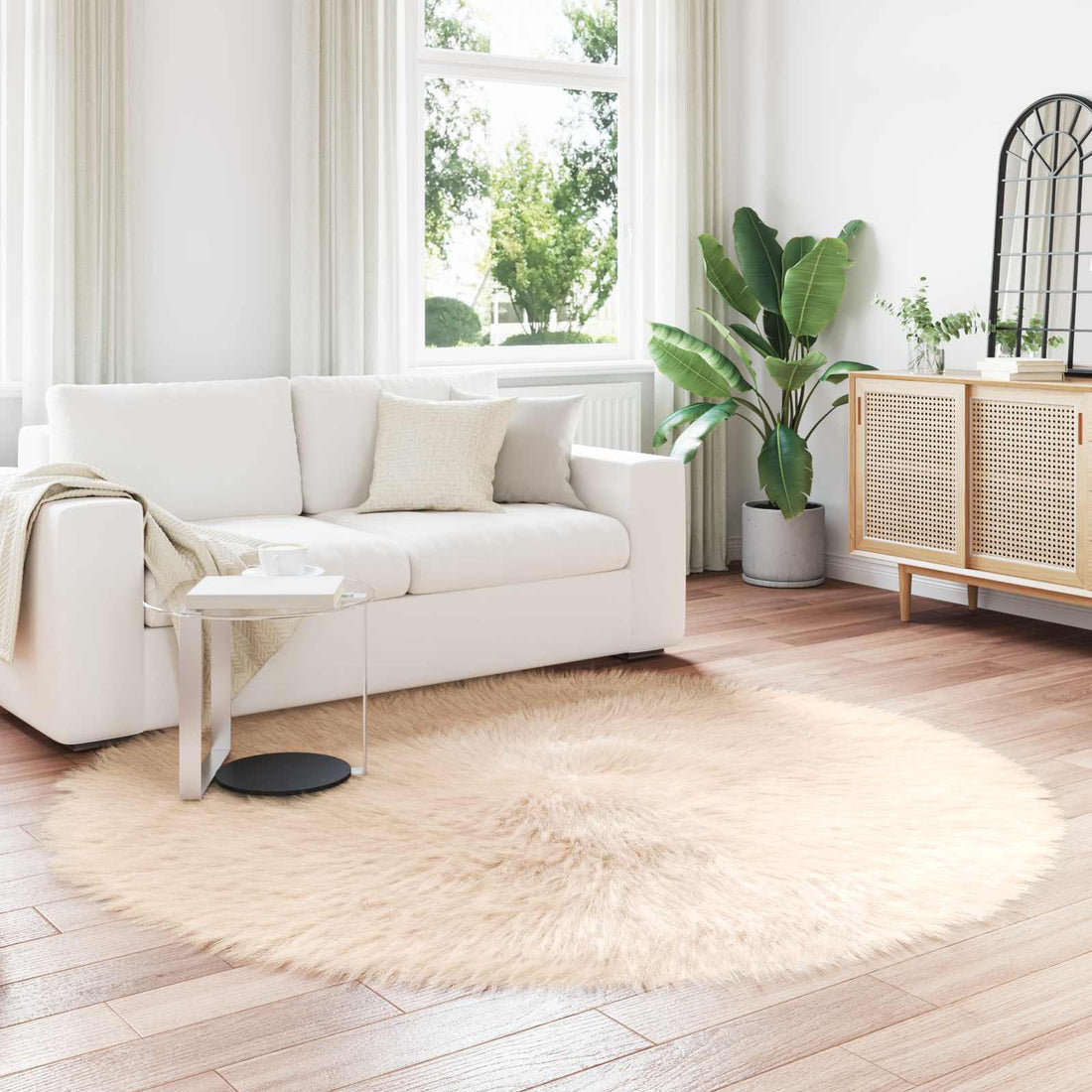 vidaXL Alfombra de de oveja sintética TAFALLA Beige Ø 200 cm Poliéster