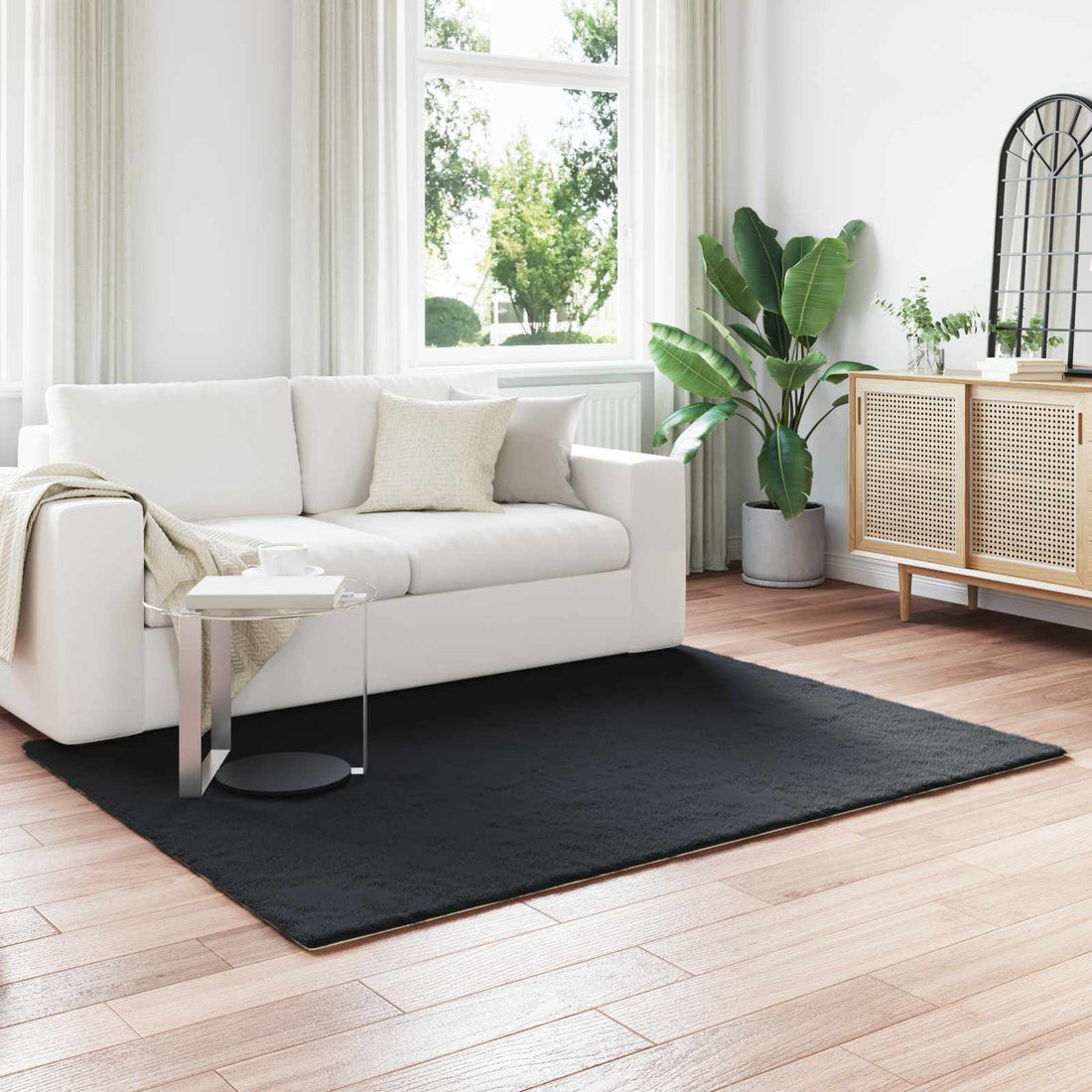 vidaXL Alfombra antideslizante de sintética de conejo OLITE Negro