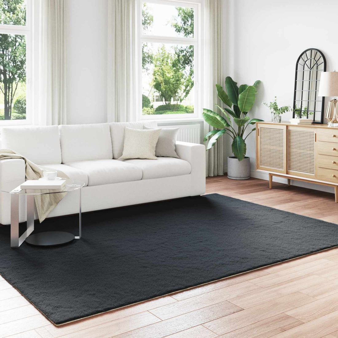 vidaXL Alfombra antideslizante de sintética de conejo OLITE Negro