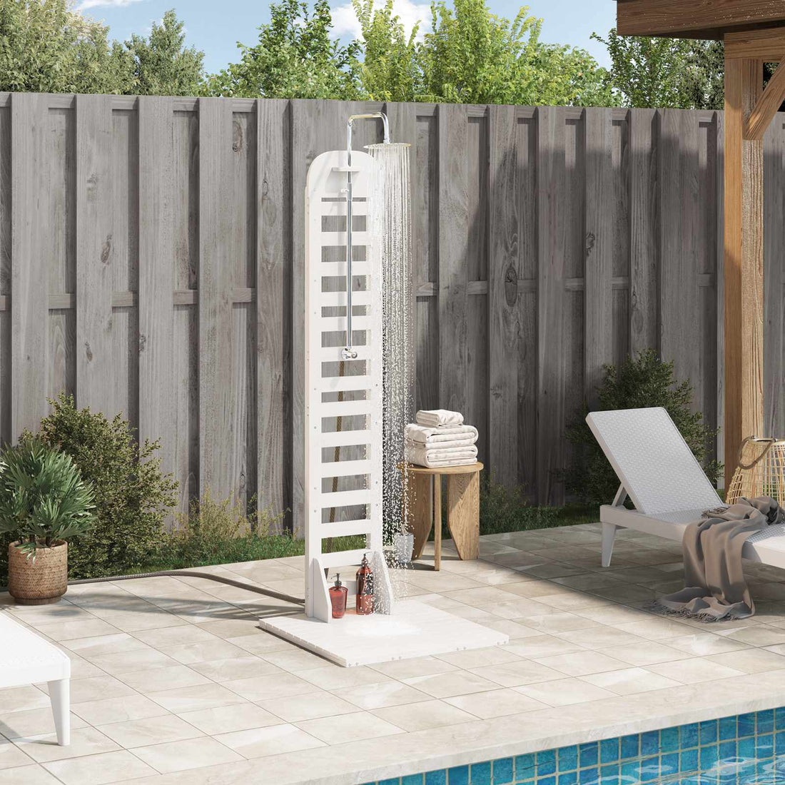 vidaXL Ducha exterior 223 cm Madera maciza de pino y acero inoxidable
