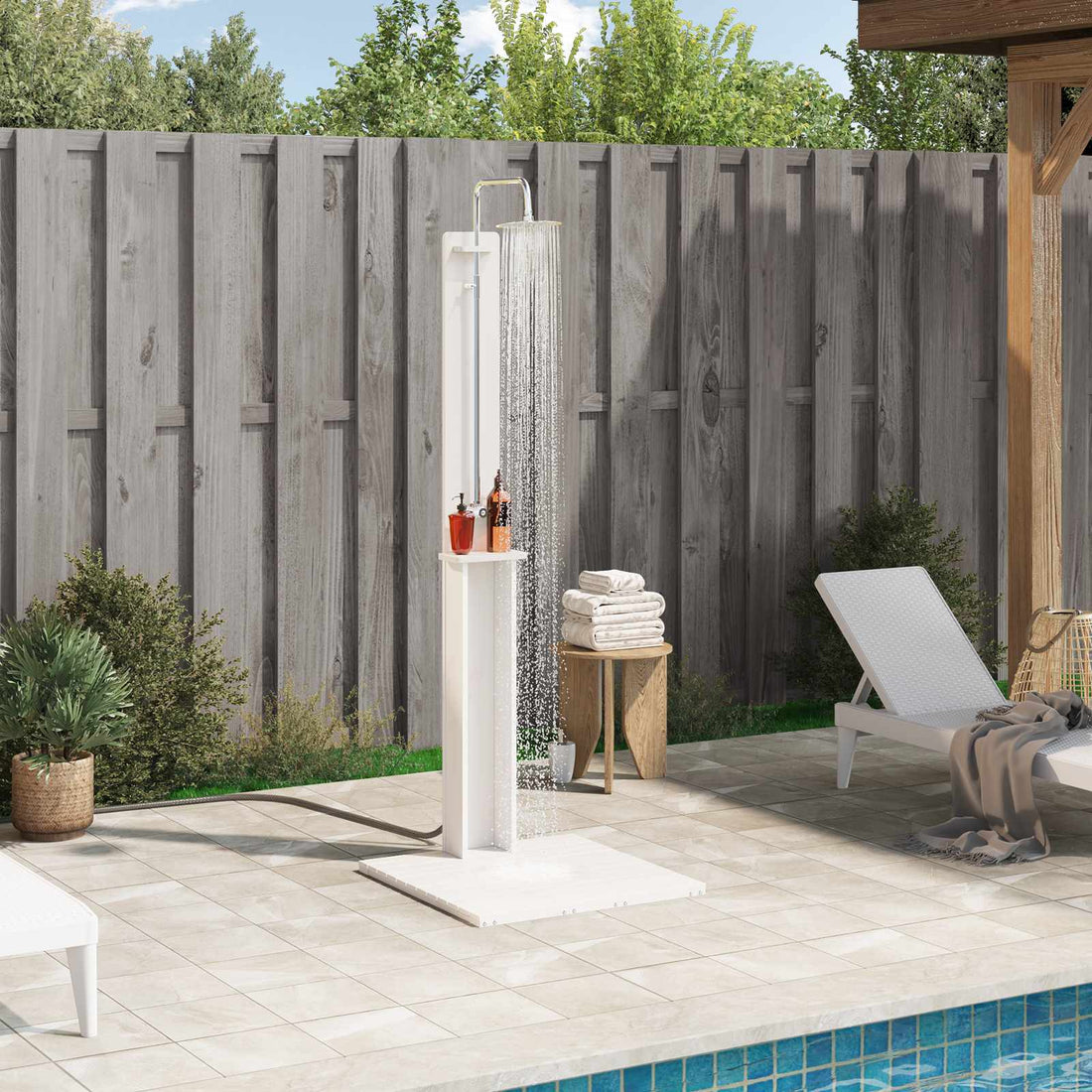 vidaXL Ducha exterior 206 cm Madera maciza de pino y acero inoxidable