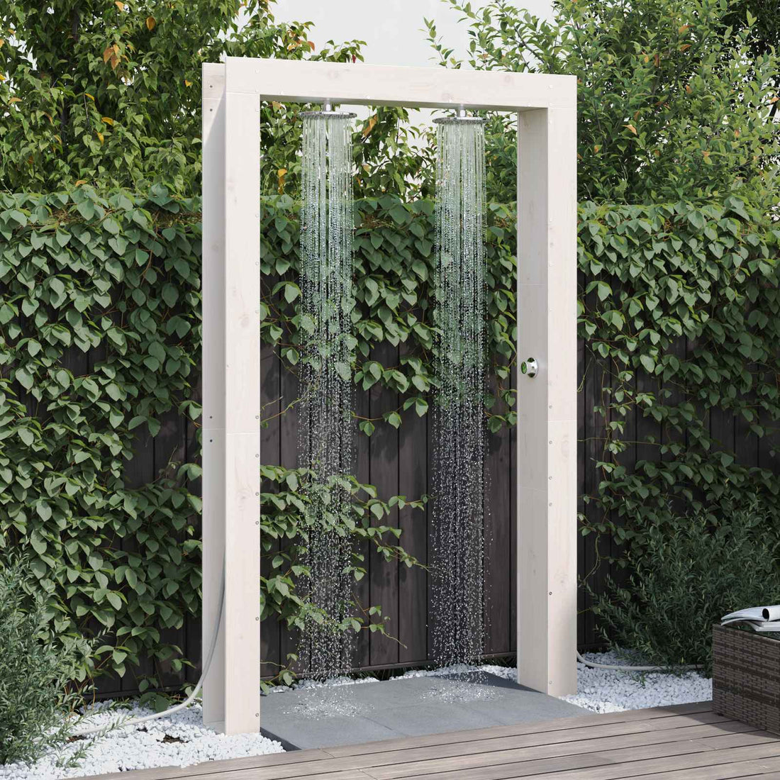 vidaXL Ducha exterior 226 cm Madera maciza de pino y acero inoxidable