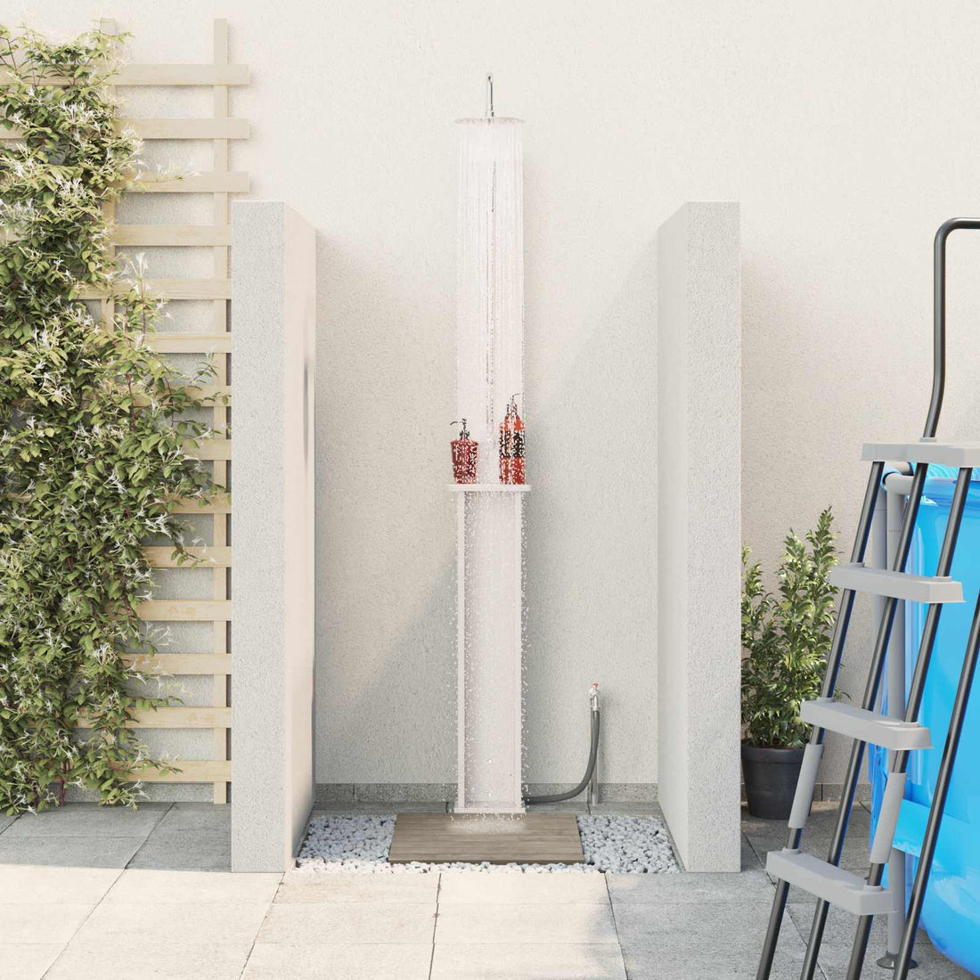 vidaXL Ducha exterior 246 cm Madera maciza de pino y acero inoxidable
