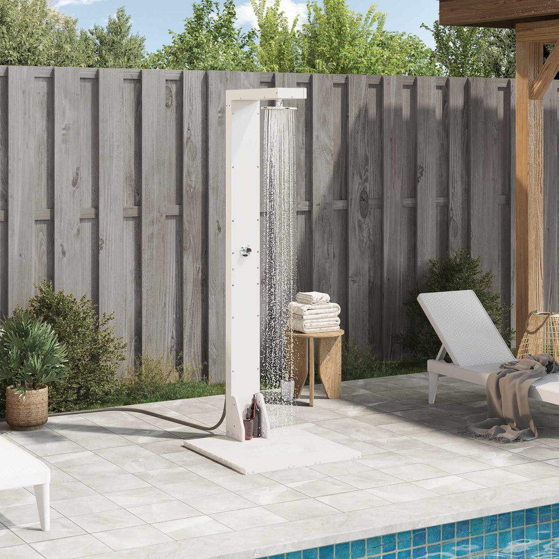 vidaXL Ducha exterior 210 cm Madera maciza de pino y acero inoxidable