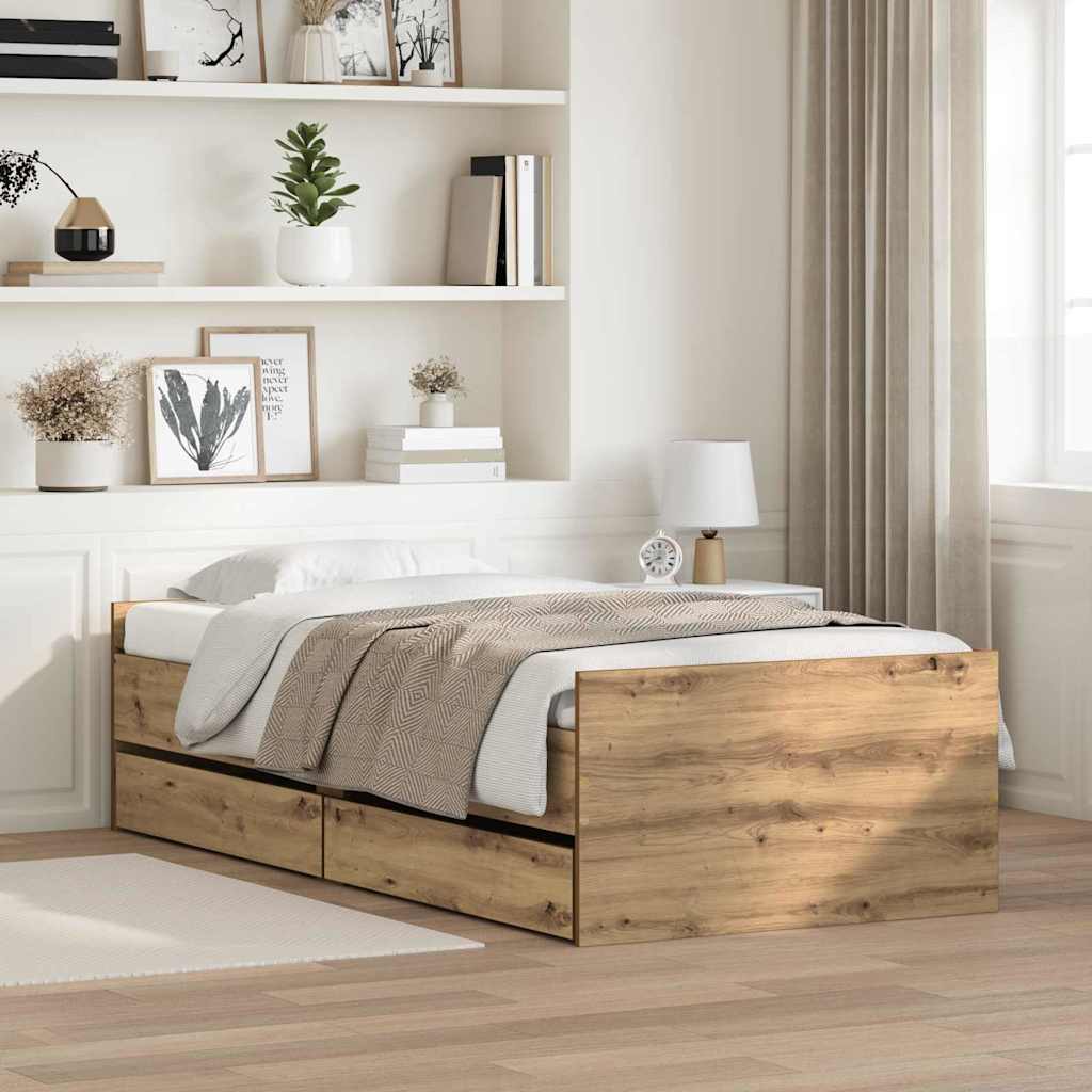 vidaXL Estructura de cama con cajón Roble artisan 90 x 200 cm