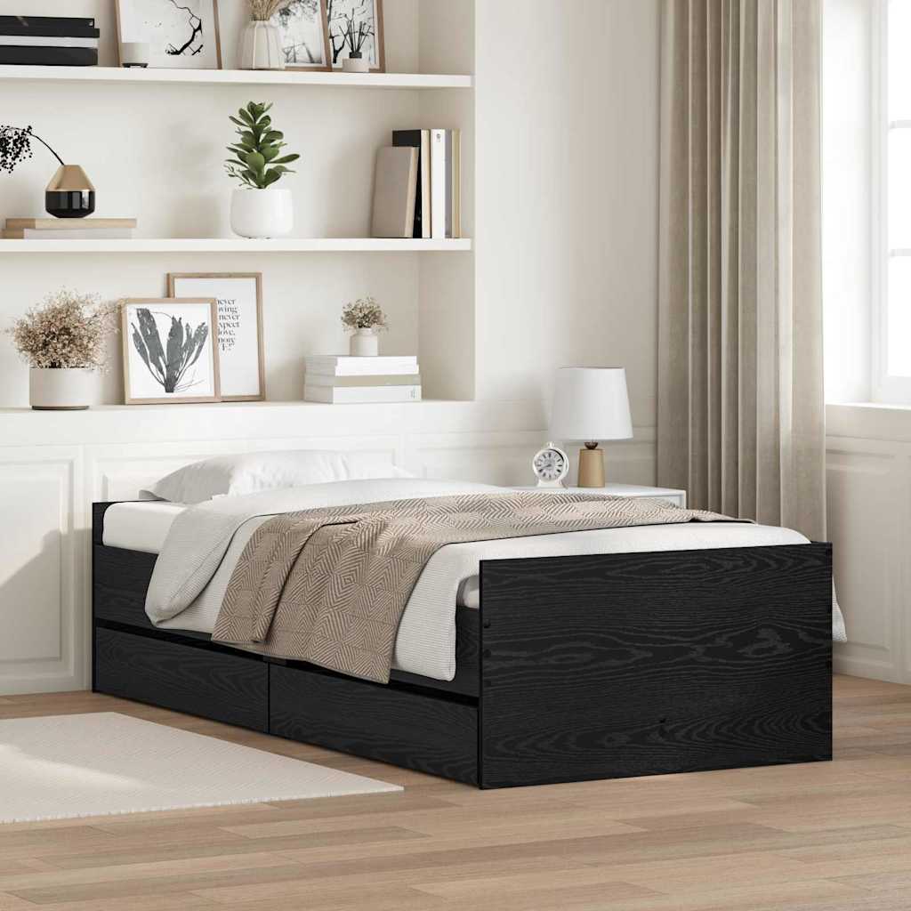 vidaXL Estructura de cama con cajón Roble Negro 90 x 200 cm