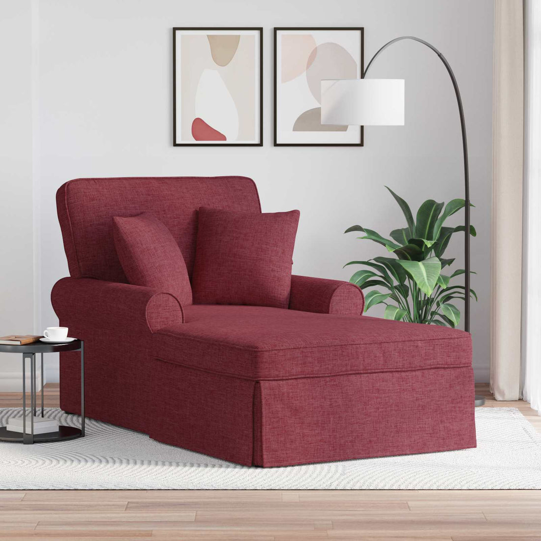vidaXL Chaise Lounge con Falda 3 uds. Rojo vino tela 91 x 157 x 91 cm