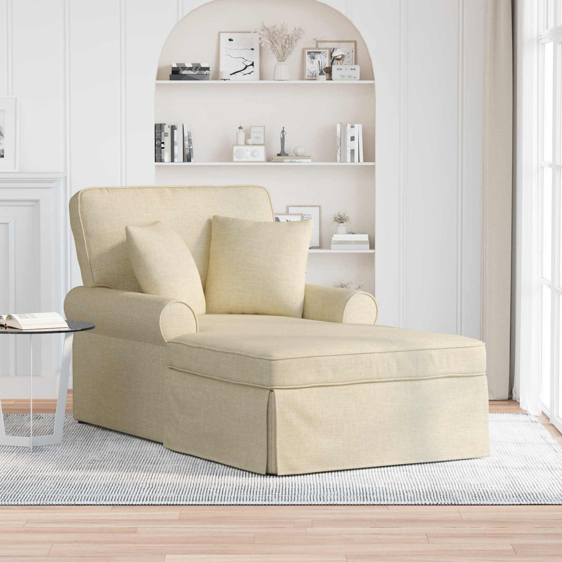 vidaXL Chaise Lounge con Falda 3 uds. Crema tela 91 x 157 x 91 cm