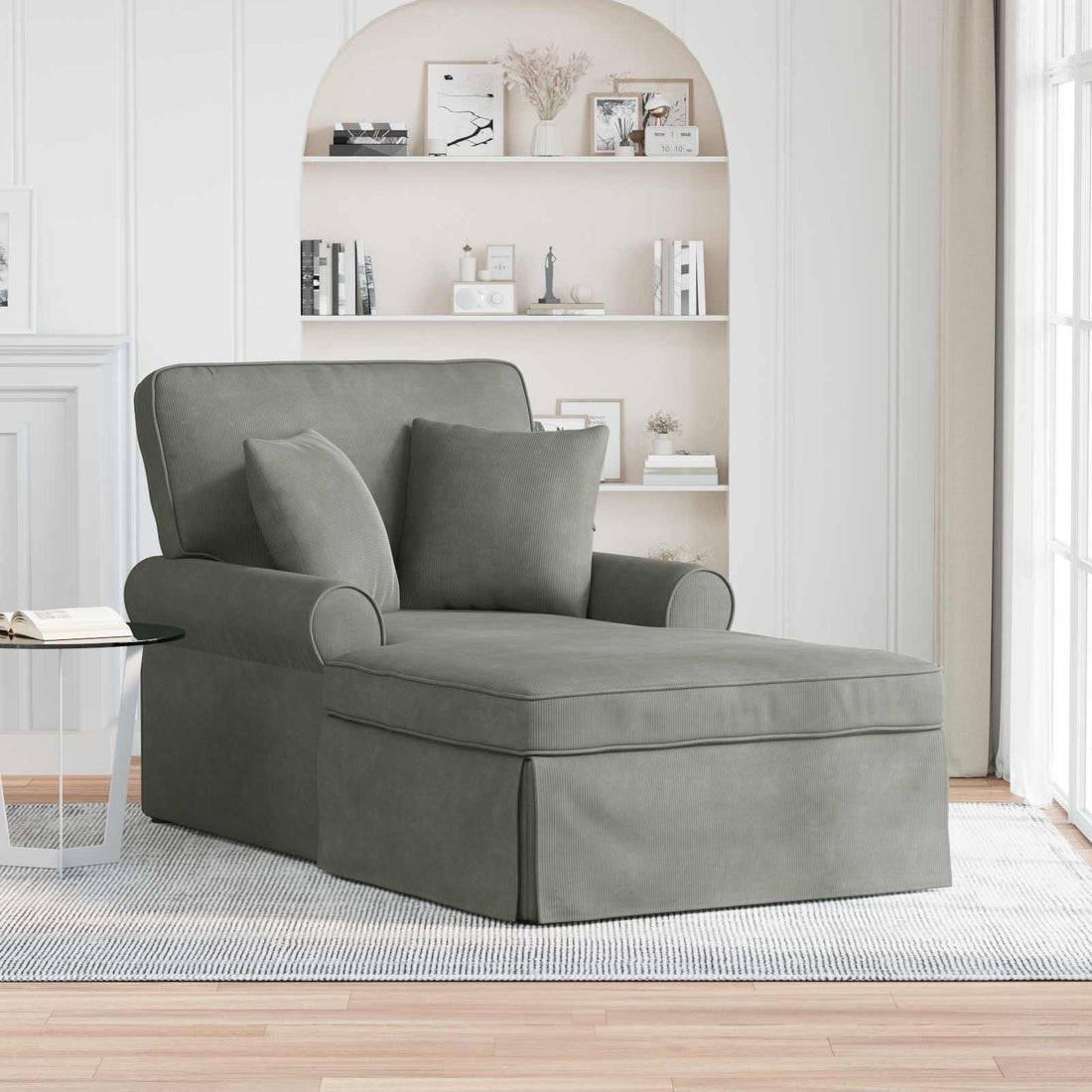 vidaXL Chaise Lounge con Falda 3 uds. Gris Claro Tela de Pana