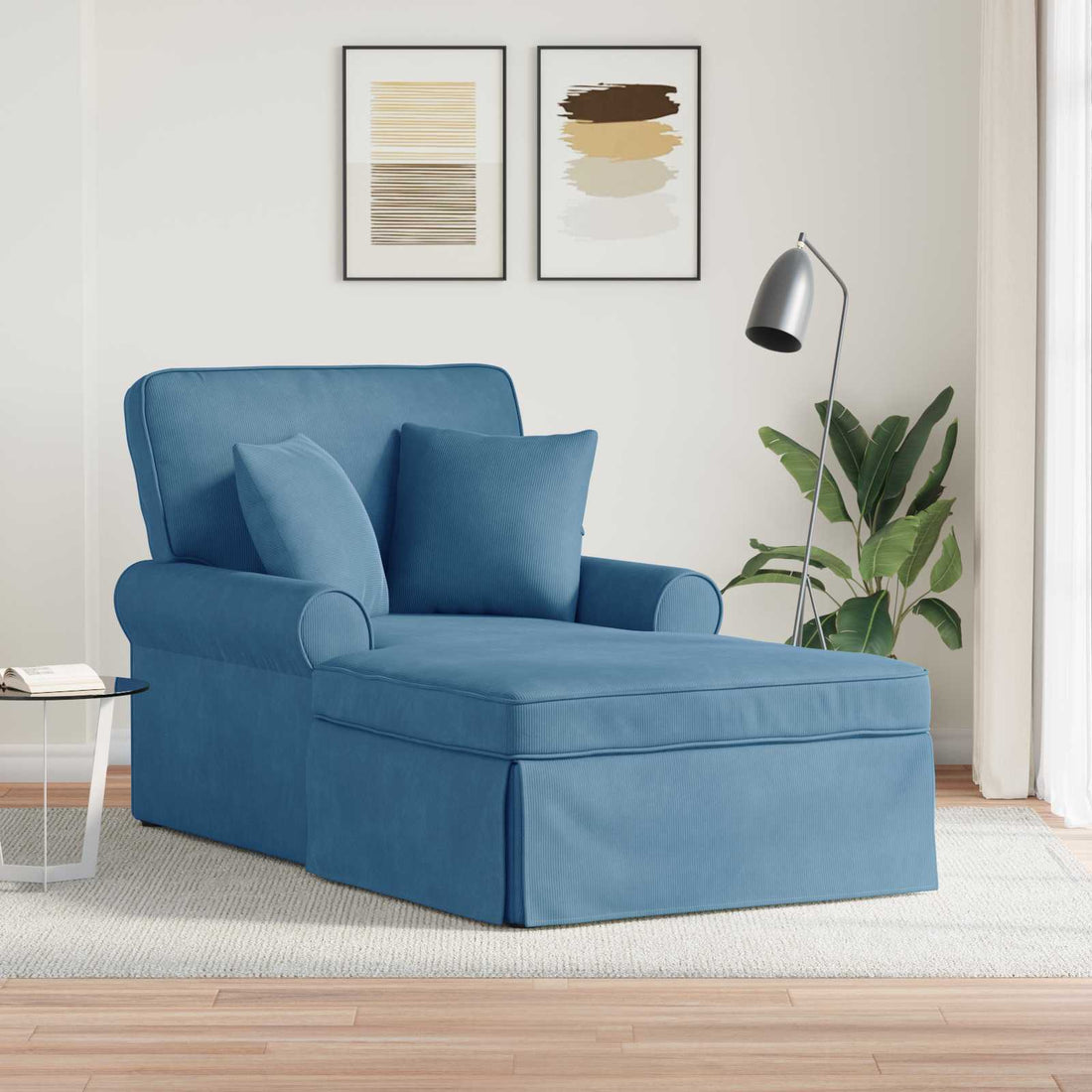 vidaXL Chaise Lounge con Falda 3 uds. Azul Tela de Pana