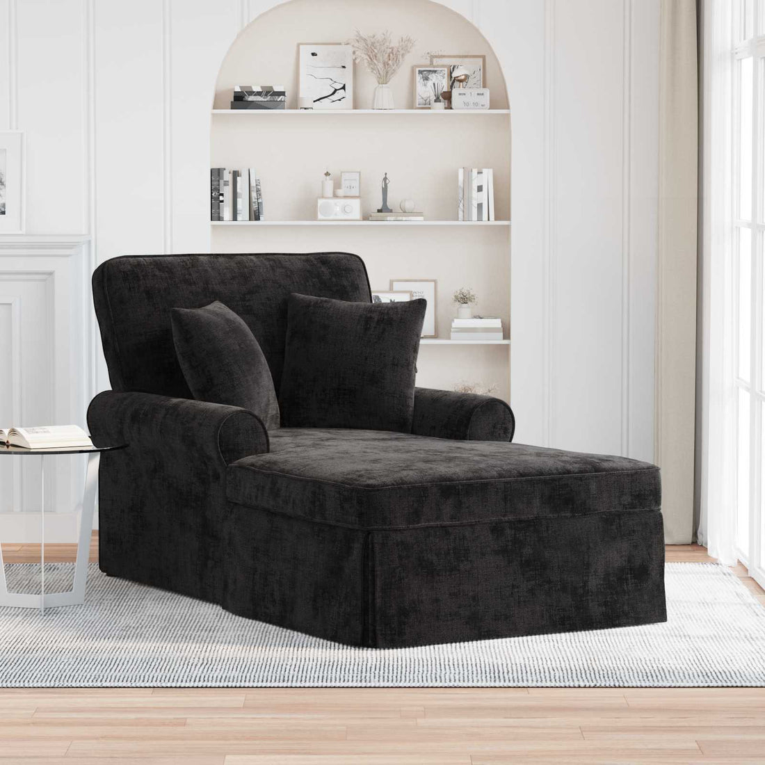 vidaXL Chaise Lounge con Falda con cojín Negro 157 x 91 x 91 cm ARES