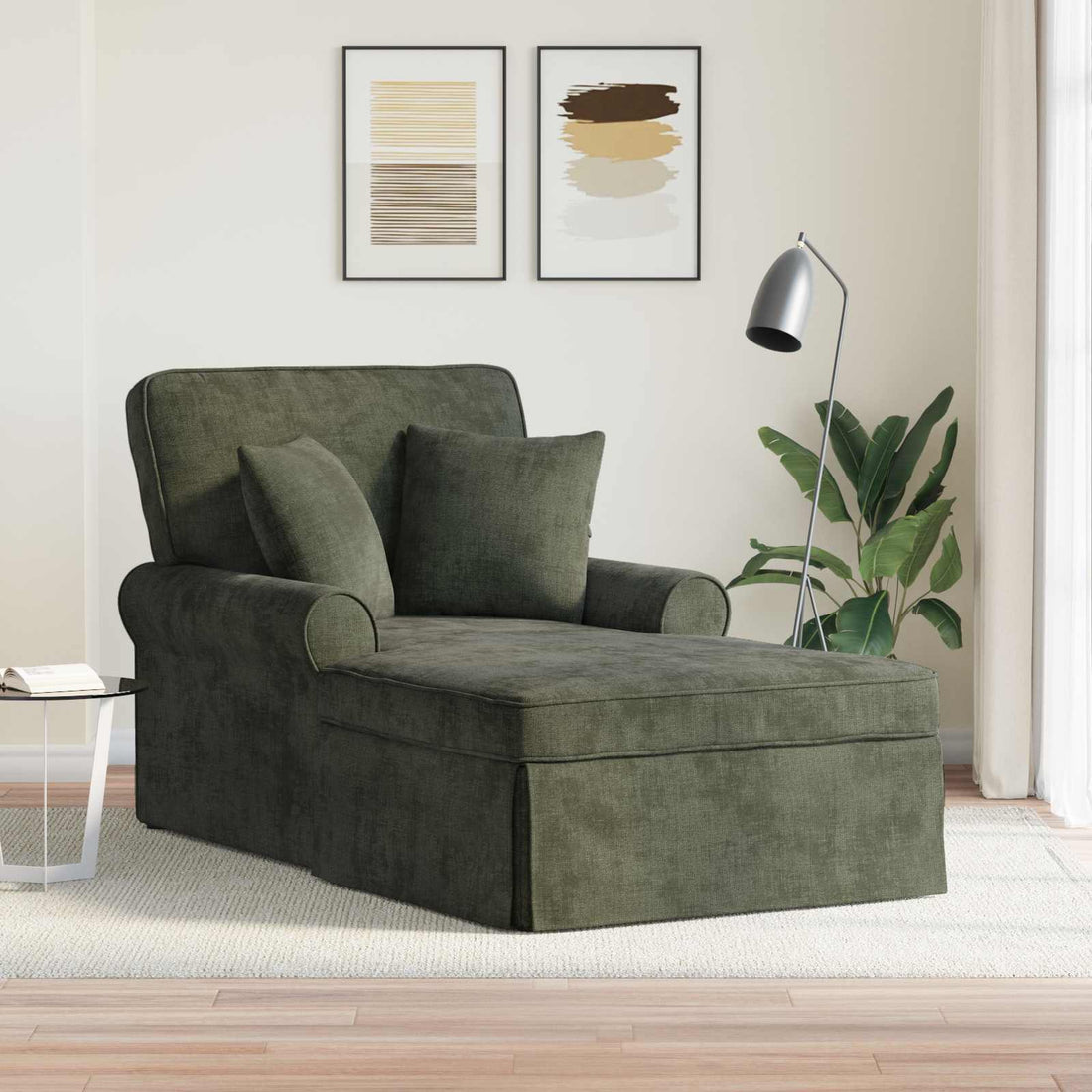 vidaXL Chaise Lounge con Falda con cojín Verde 157 x 91 x 91 cm ARES