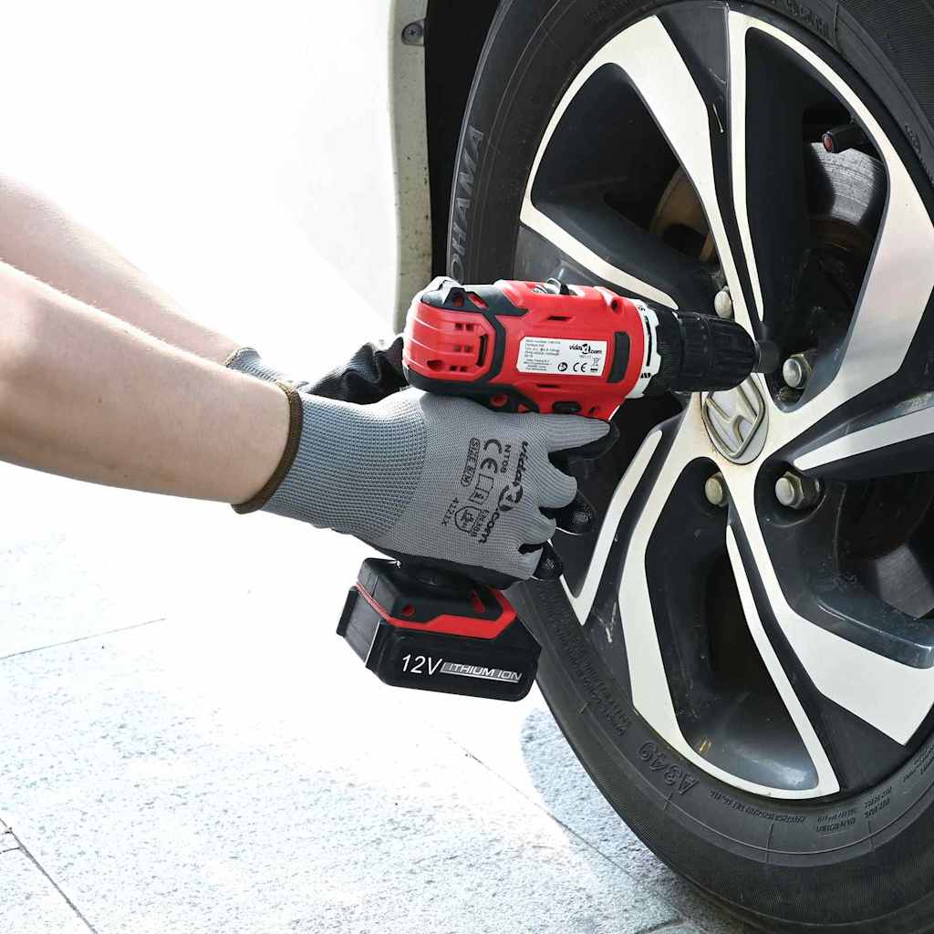 vidaXL Guantes de Trabajo 24 uds. Gris y Negro 8 / m Poliéster