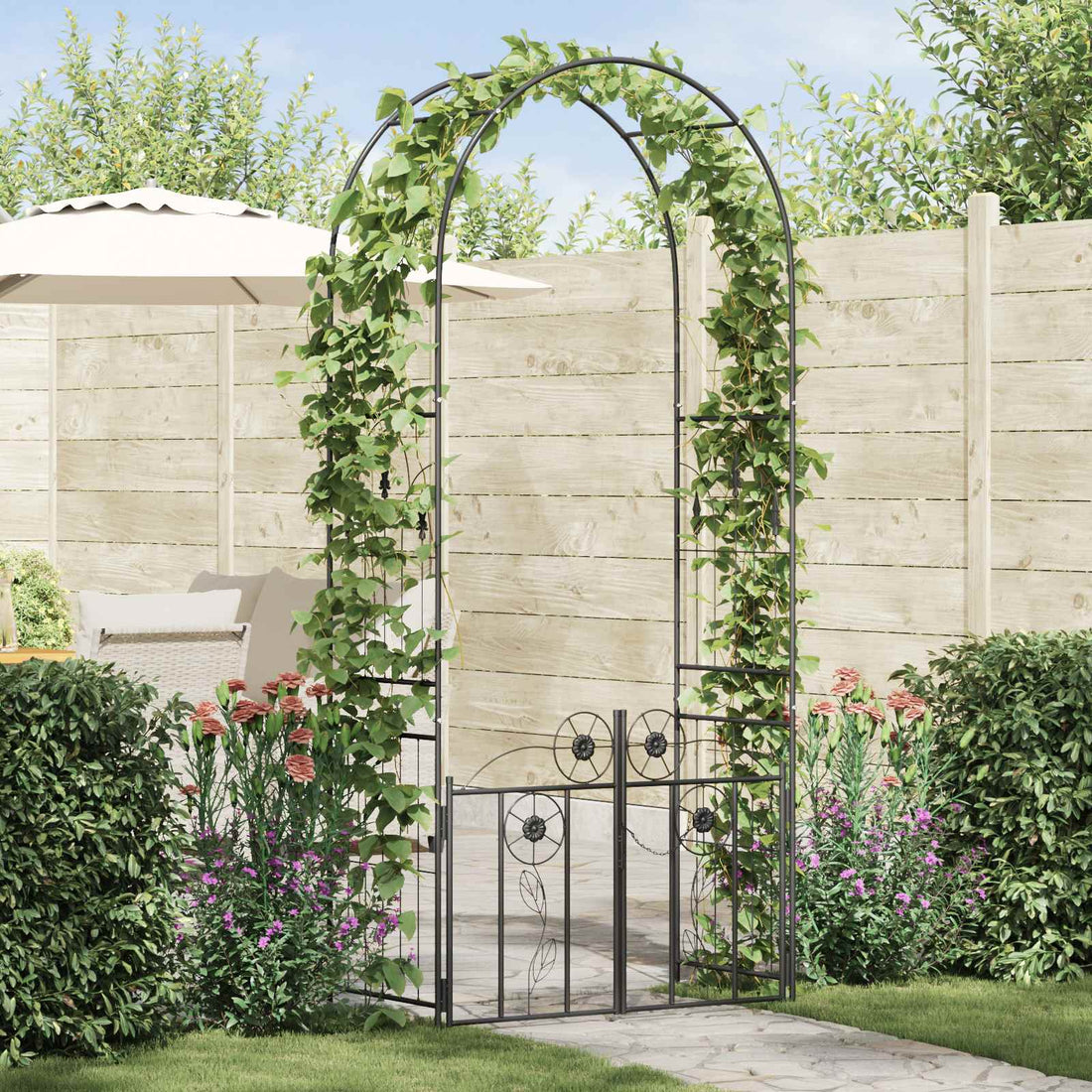 vidaXL Arco de jardín Negro 102 x 50 x 218 cm Acero