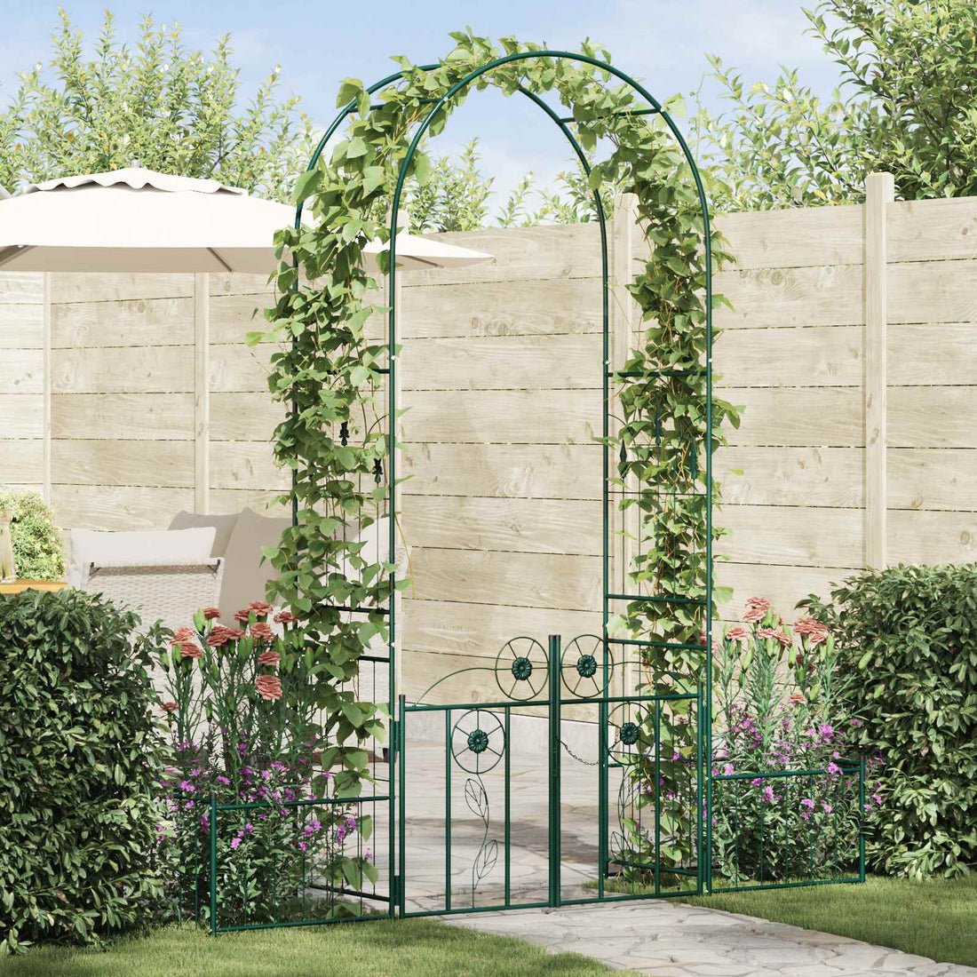 vidaXL Arco de jardín Verde 203 x 50 x 218 cm Acero
