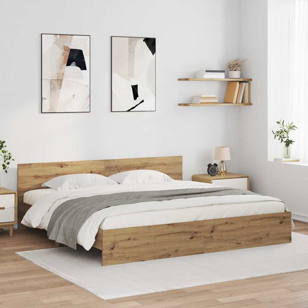 vidaXL Estructura de cama con tiras LED Roble artisan 180 x 200 cm