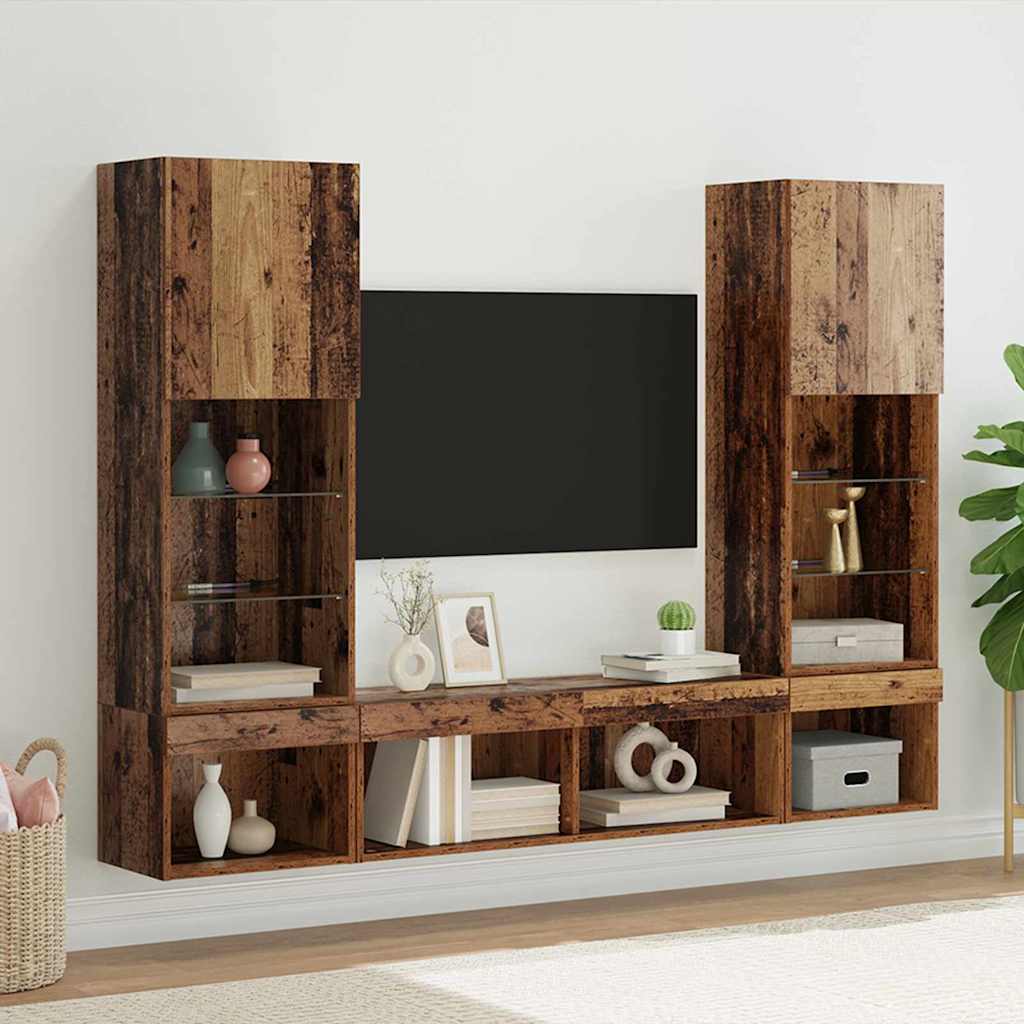 vidaXL Unidades de TV de Pared con LED 5 uds. Madera vieja